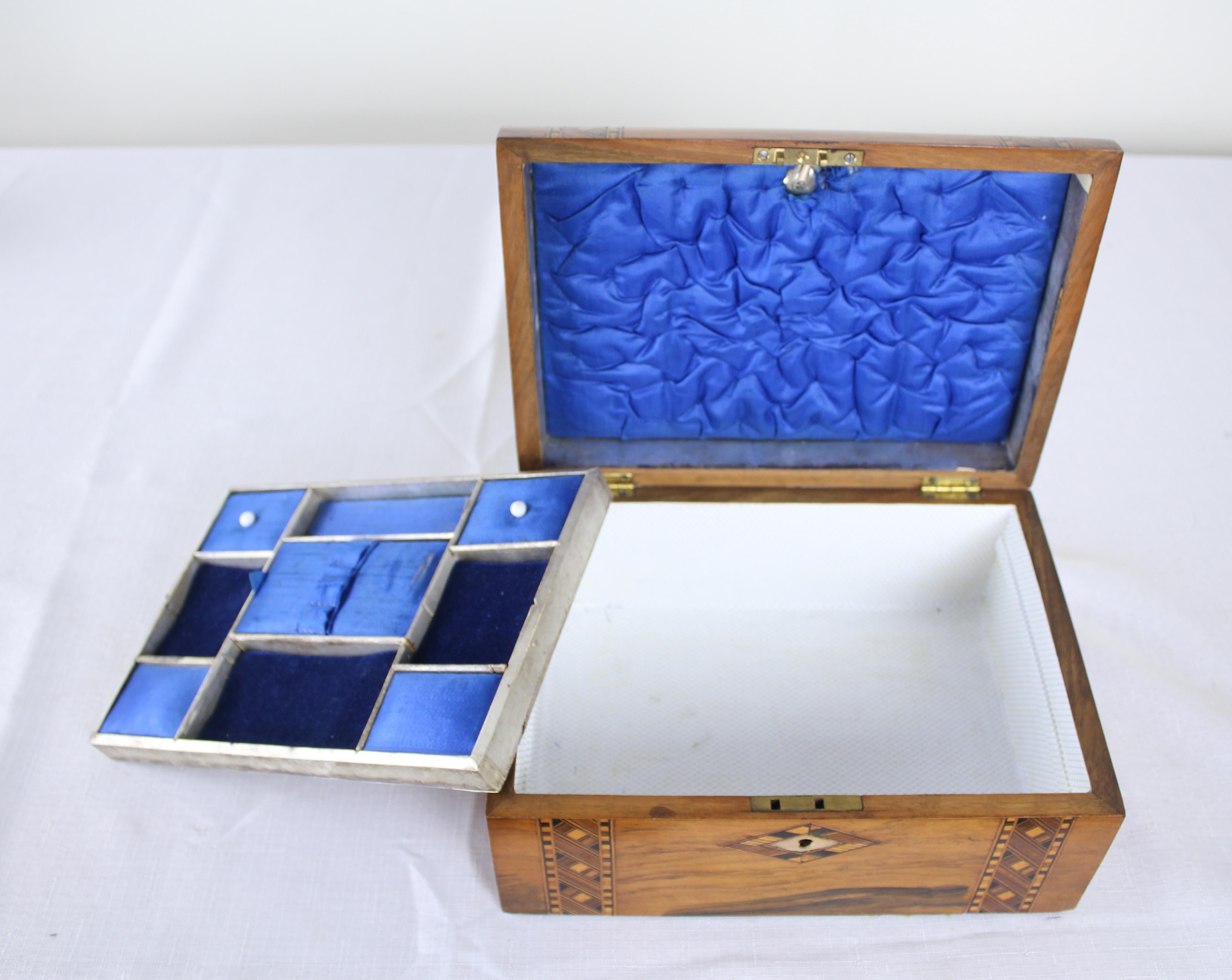 19th Century Antique Walnut Tumbridgeware Jewelry Box For Sale