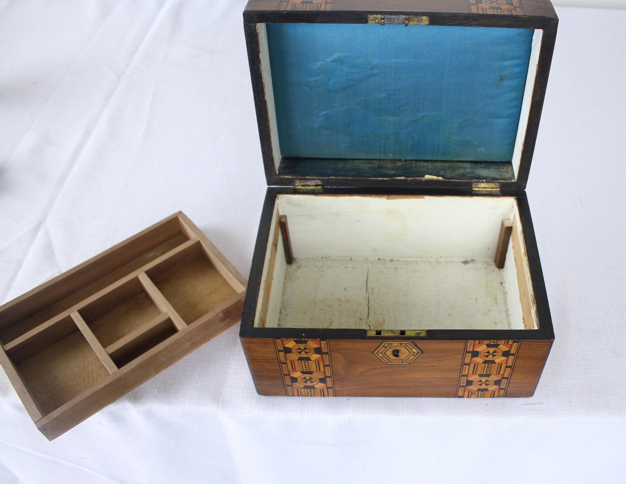 Antique Walnut Tumbridgeware Jewelry Box 2