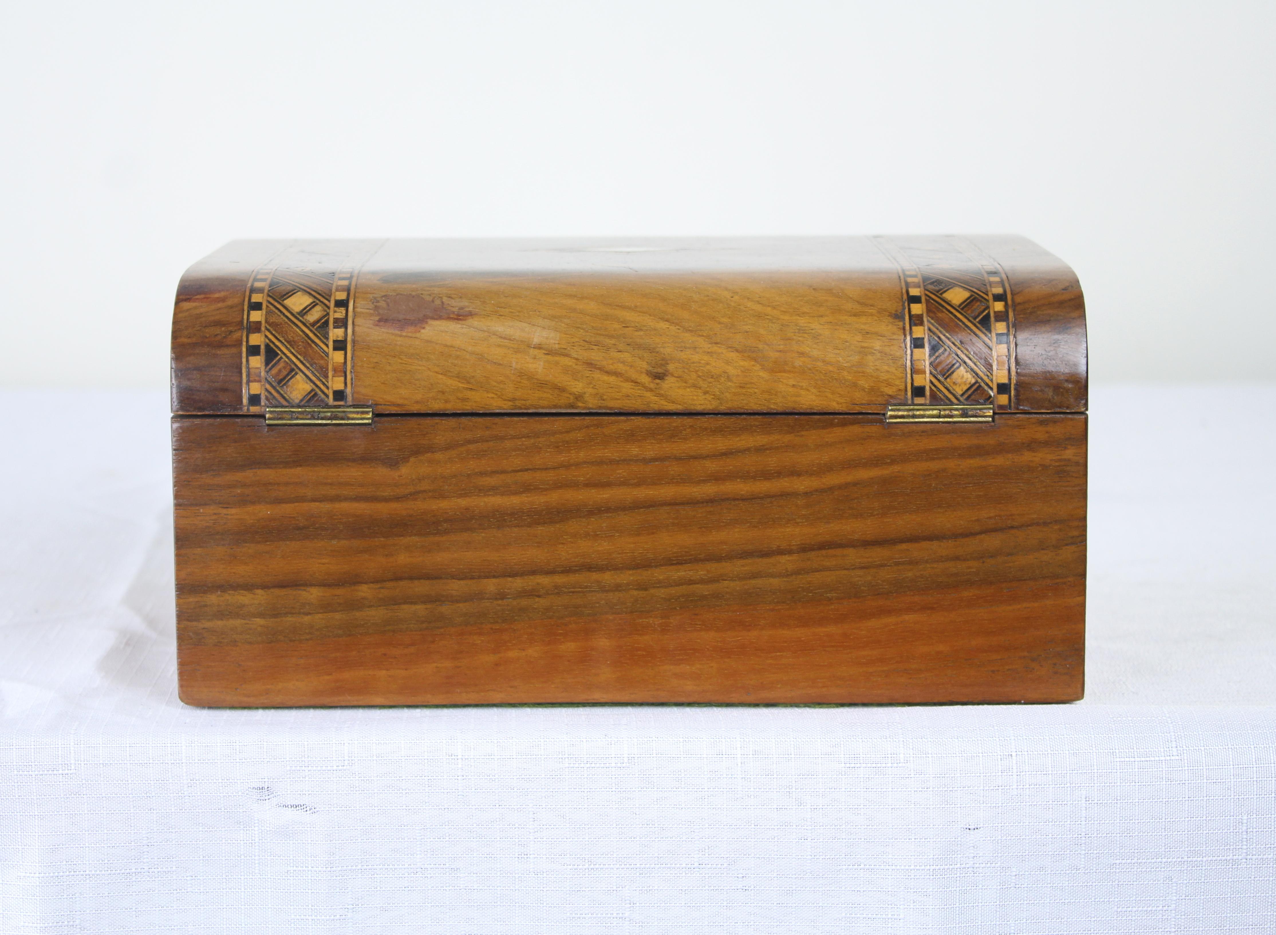 Mother-of-Pearl Antique Walnut Tumbridgeware Jewelry Box For Sale
