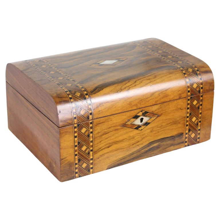 Antique Walnut Tumbridgeware Jewelry Box For Sale