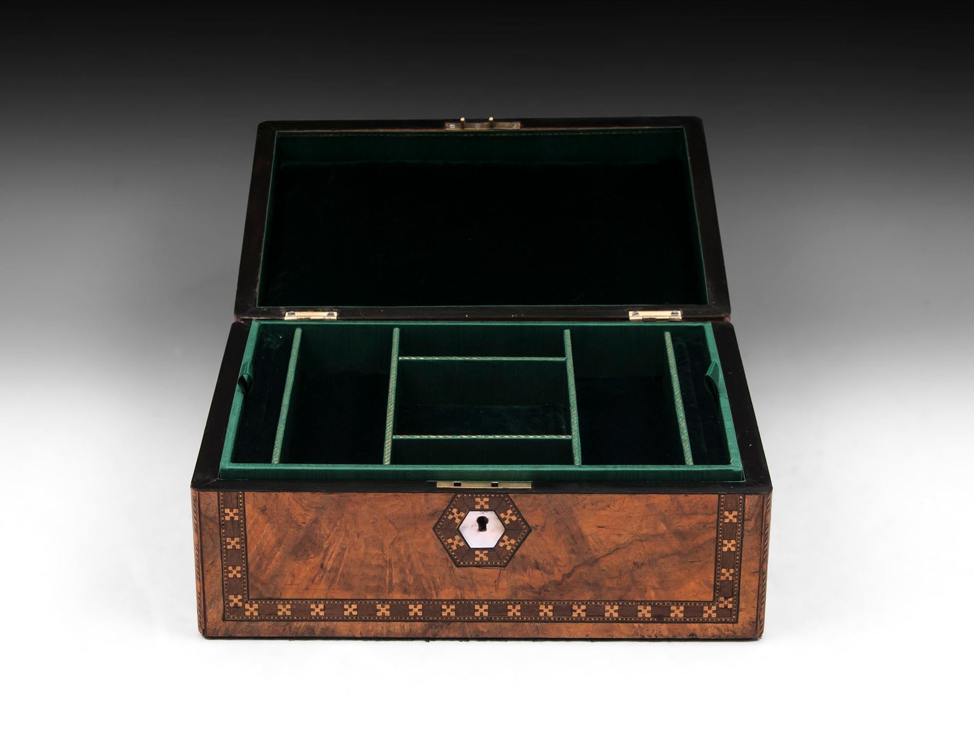Mother-of-Pearl Antique Walnut Tunbridge Ware Jewelry Box For Sale