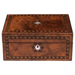 Antique Walnut Tunbridge Ware Jewelry Box