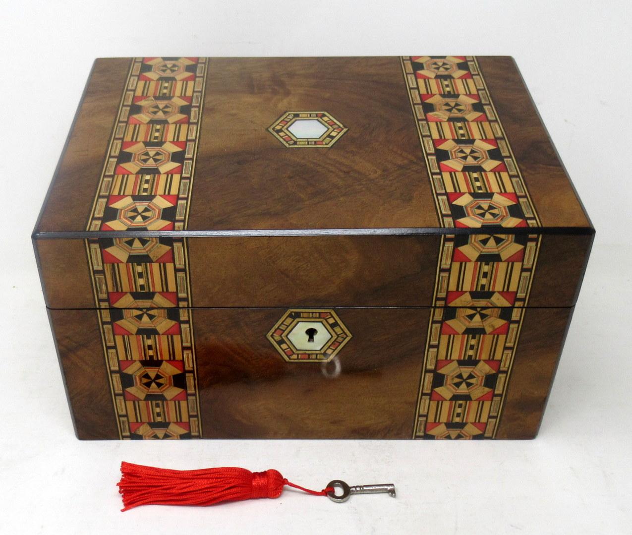 Victorian Antique Walnut Tunbridgeware Tunbridge Marquetry Jewellery Casket Table Box 19ct