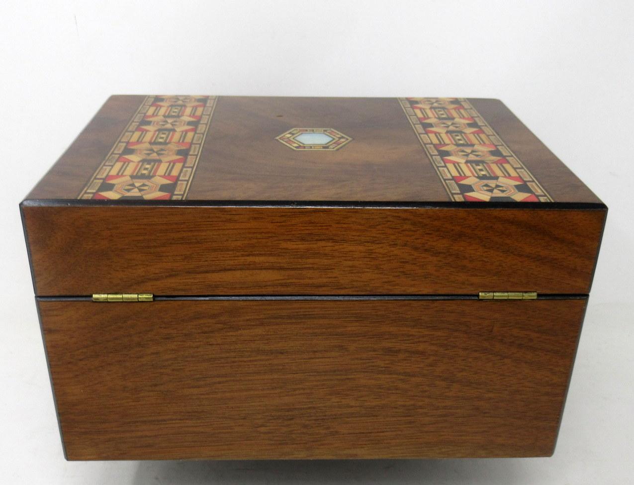 English Antique Walnut Tunbridgeware Tunbridge Marquetry Jewellery Casket Table Box 19ct