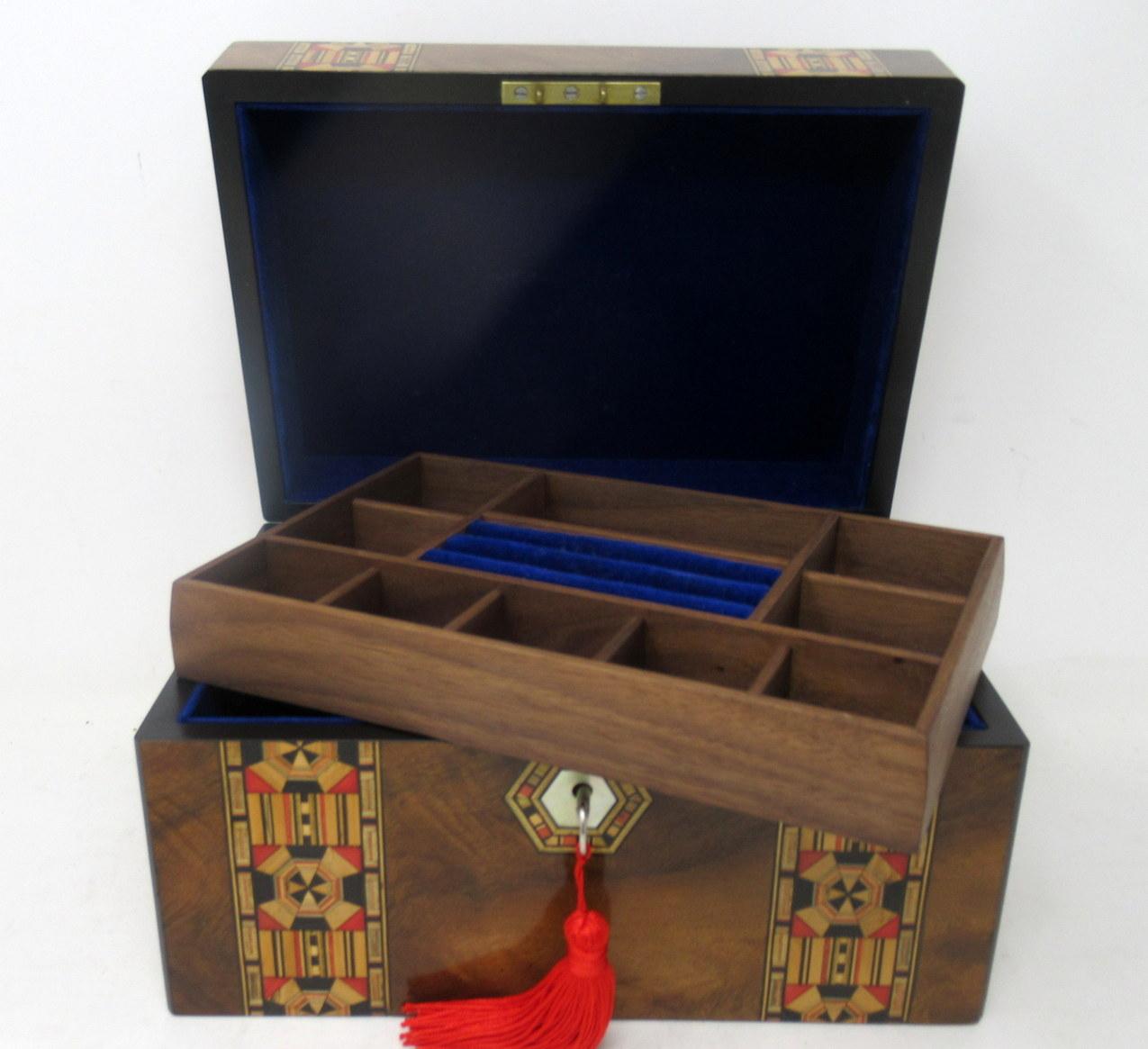 Brass Antique Walnut Tunbridgeware Tunbridge Marquetry Jewellery Casket Table Box 19ct