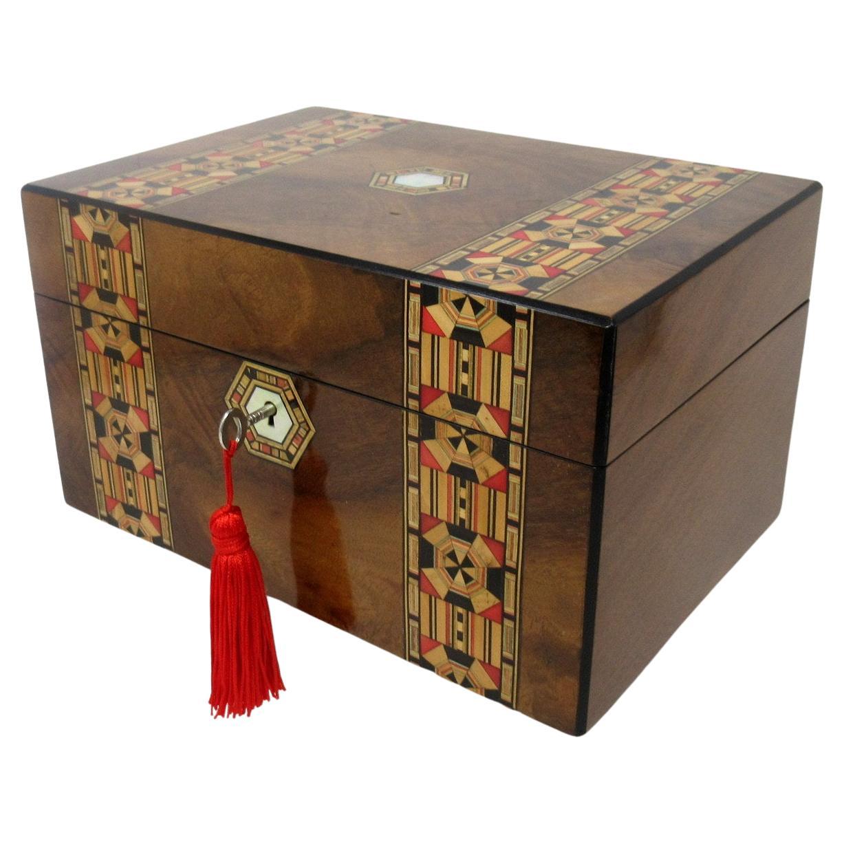 Antique Walnut Tunbridgeware Tunbridge Marquetry Jewellery Casket Table Box 19ct