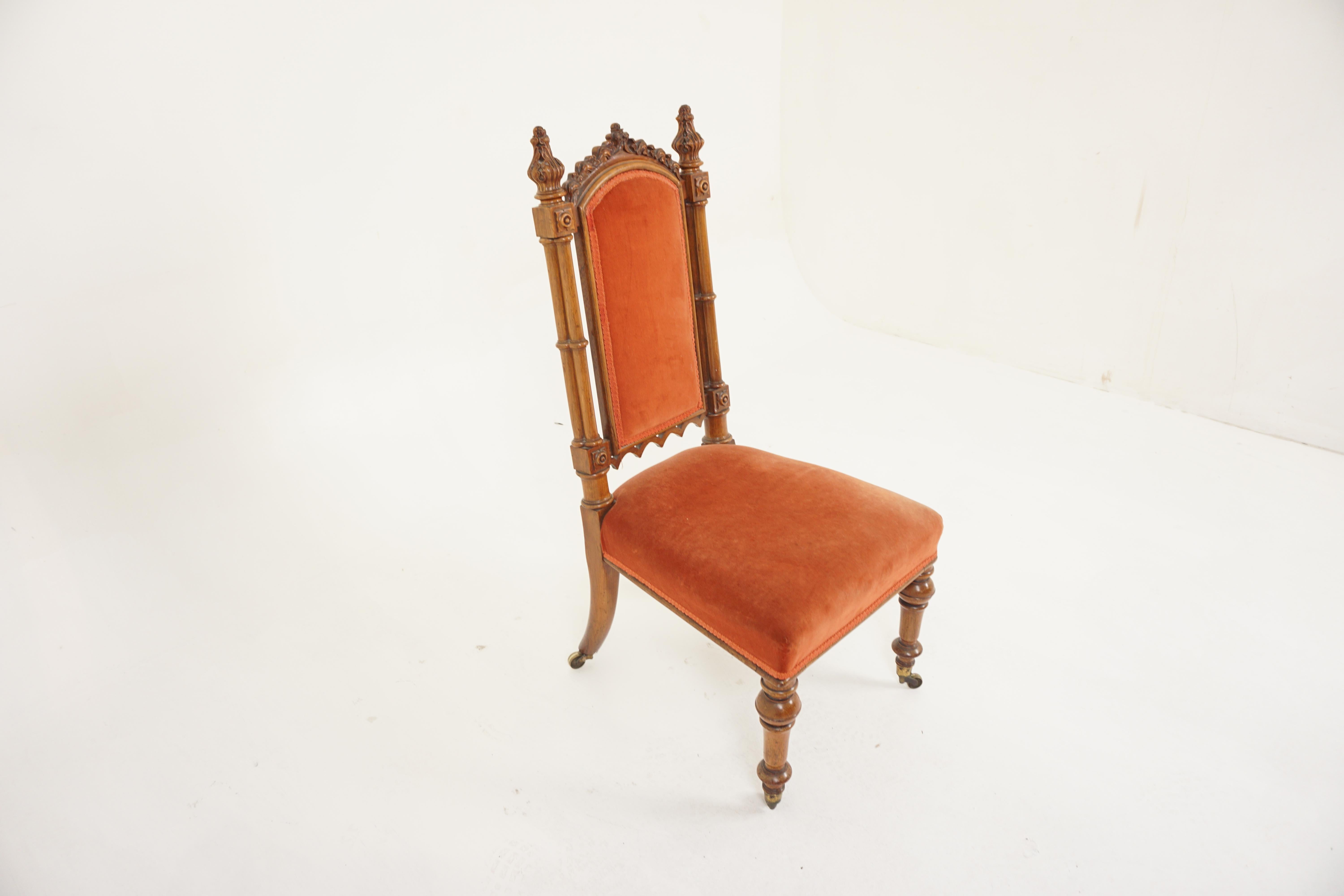 Scottish Antique Walnut Upholstered Hall, Church, Side Chair, Scotland 1880, H1195 For Sale