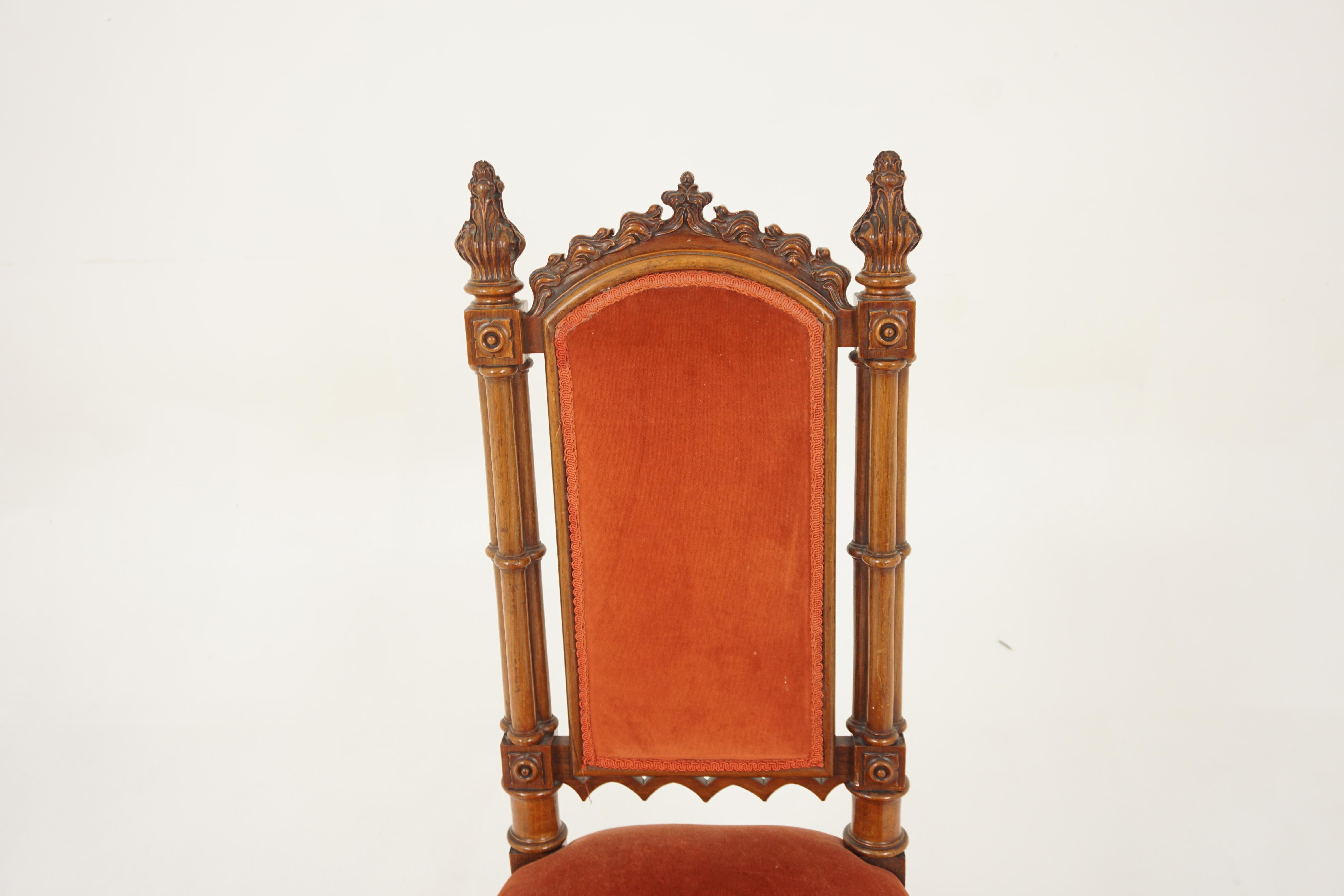 Hand-Crafted Antique Walnut Upholstered Hall, Church, Side Chair, Scotland 1880, H1195 For Sale