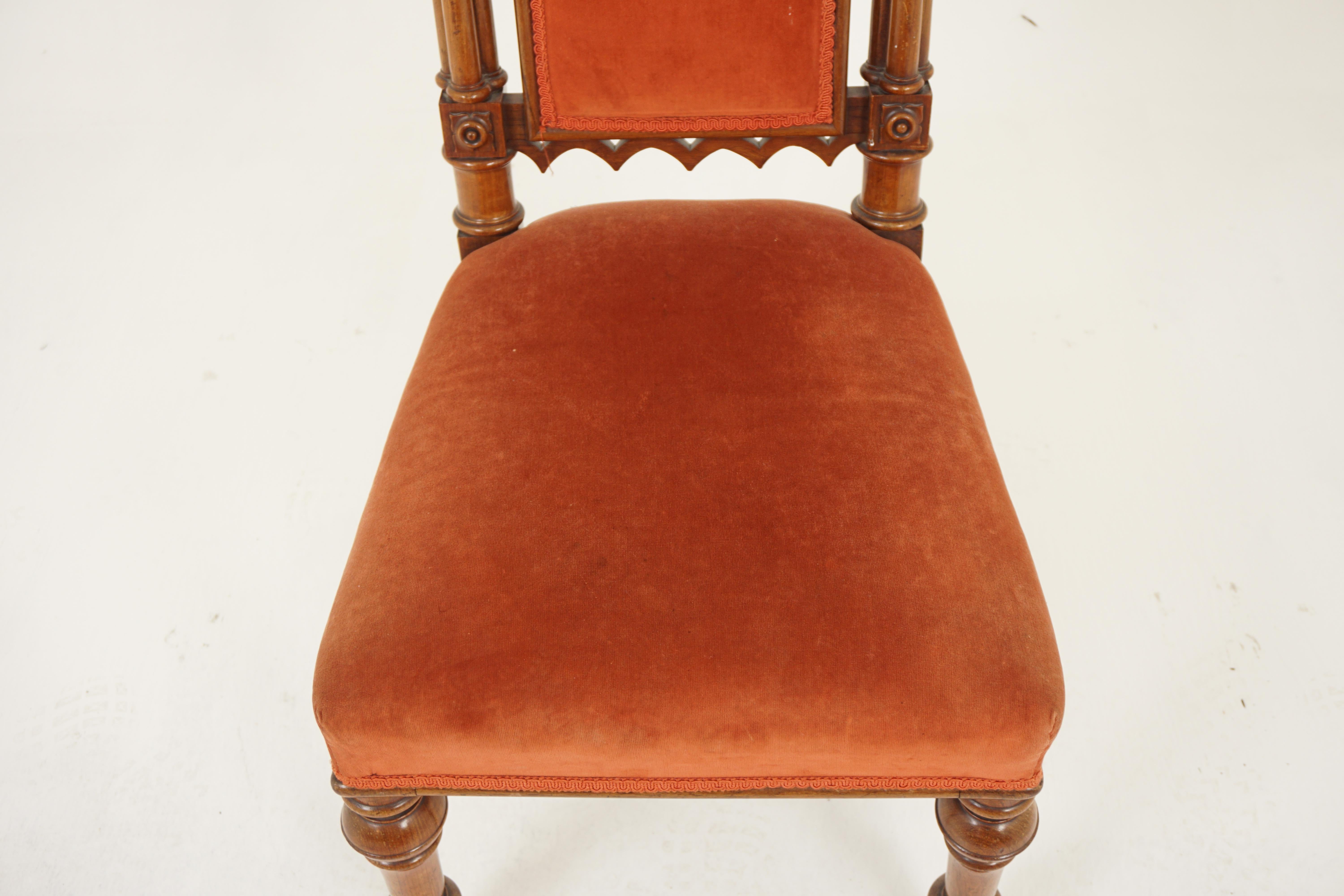 Antique Walnut Upholstered Hall, Church, Side Chair, Scotland 1880, H1195 In Good Condition For Sale In Vancouver, BC