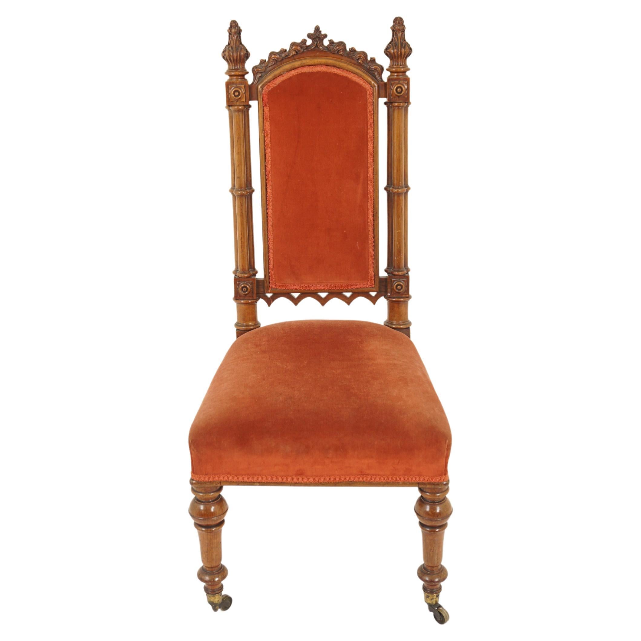 Antique Walnut Upholstered Hall, Church, Side Chair, Scotland 1880, H1195