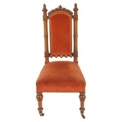 Used Walnut Upholstered Hall, Church, Side Chair, Scotland 1880, H1195