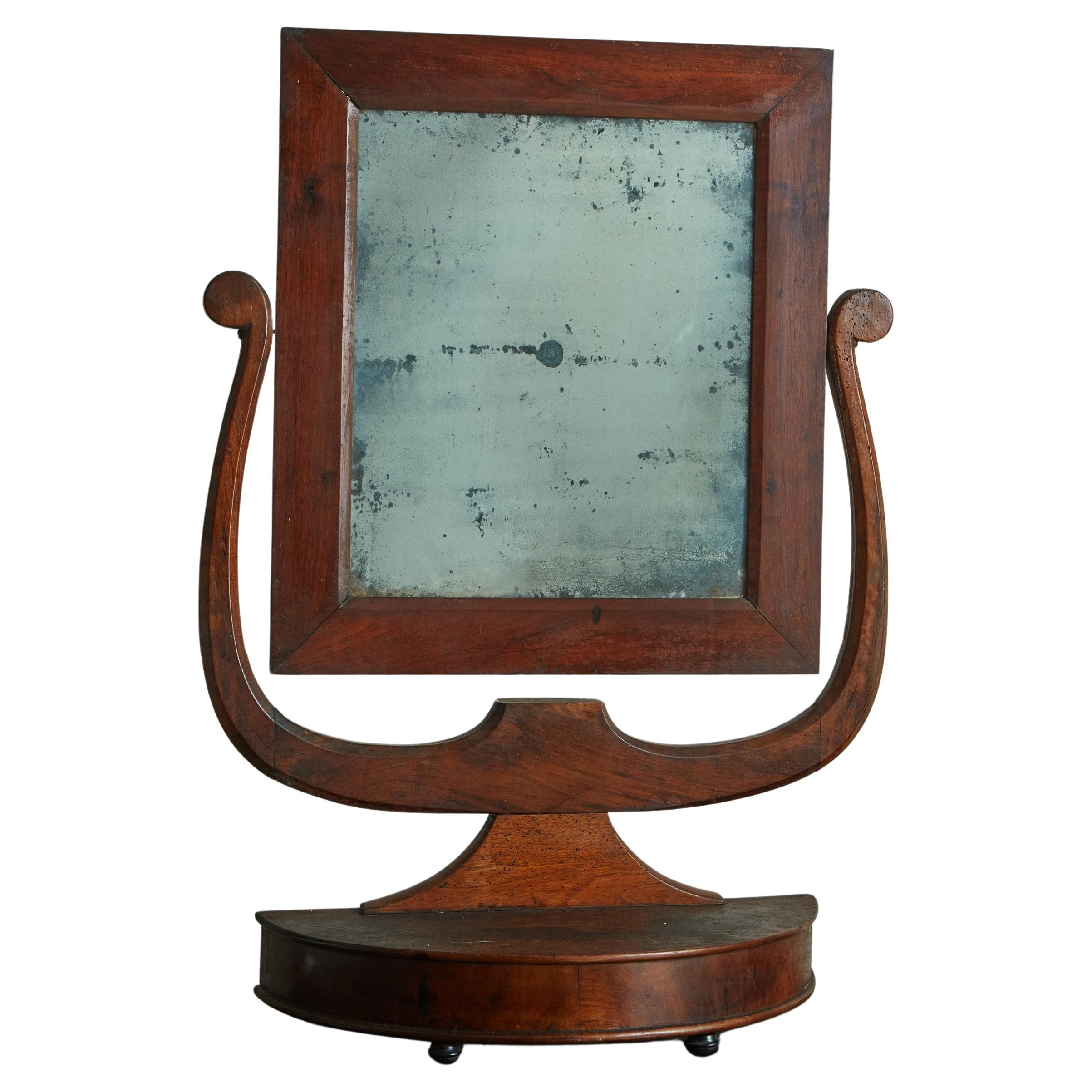 Antique Walnut Vanity Mirror, Italy 19th Century For Sale