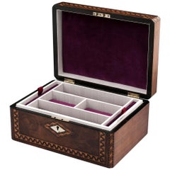 Antique Walnut Velvet Lined Jewelry Box, 19th Century