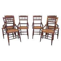 Antique Walnut Victorian Spindle Back Cane Seat Dining Chairs Set of 6