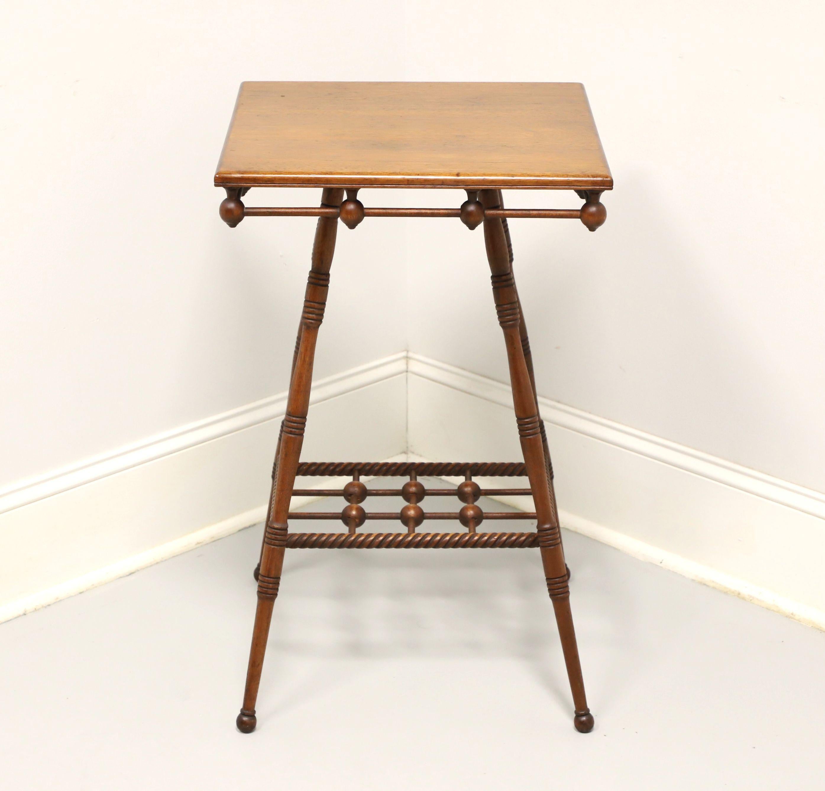 Antique Walnut Victorian Square Turned Leg Side Table In Good Condition For Sale In Charlotte, NC