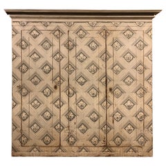 Used Walnut Wall Cabinet Painted Classic Black and White Motifs, '700 Italy