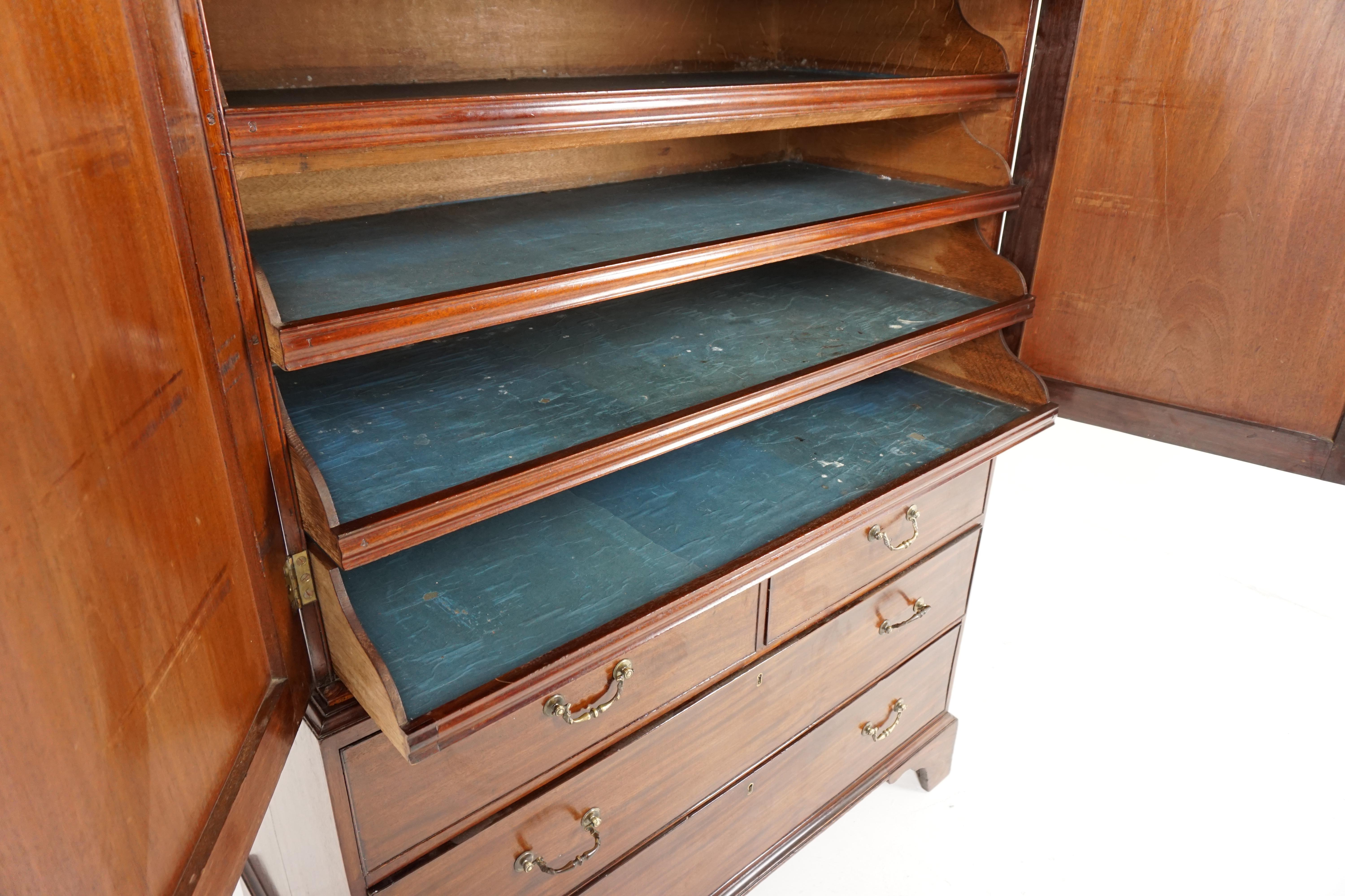 Scottish Antique Walnut Wardrobe, Georgian Inlaid Linen Press, Scotland 1820, B1843