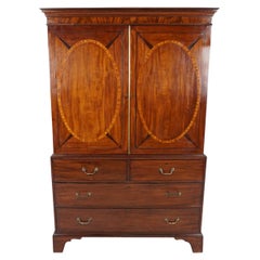 Antique Walnut Wardrobe, Georgian Inlaid Linen Press, Scotland 1820, B1843