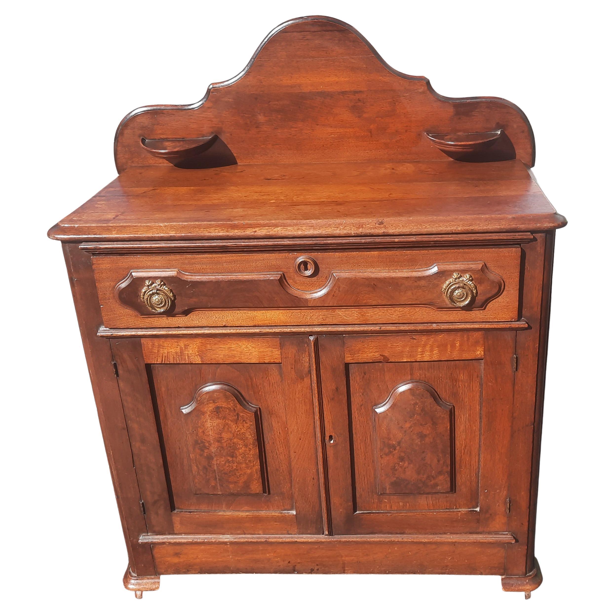 Antique Walnut Washstand Candle Holder with Back Splash, Circa 1870s