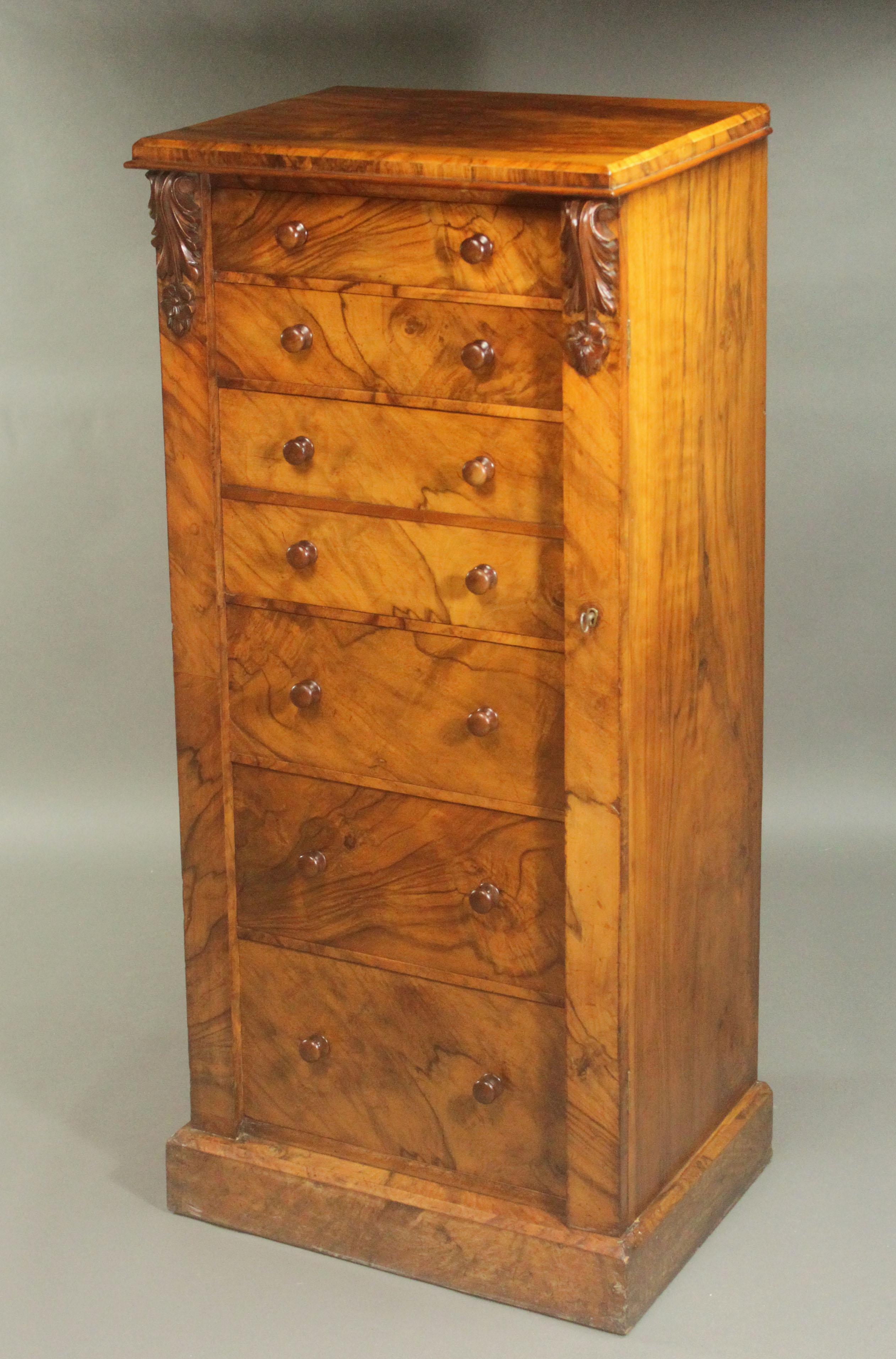 Victorian Antique Walnut Wellington Chest For Sale