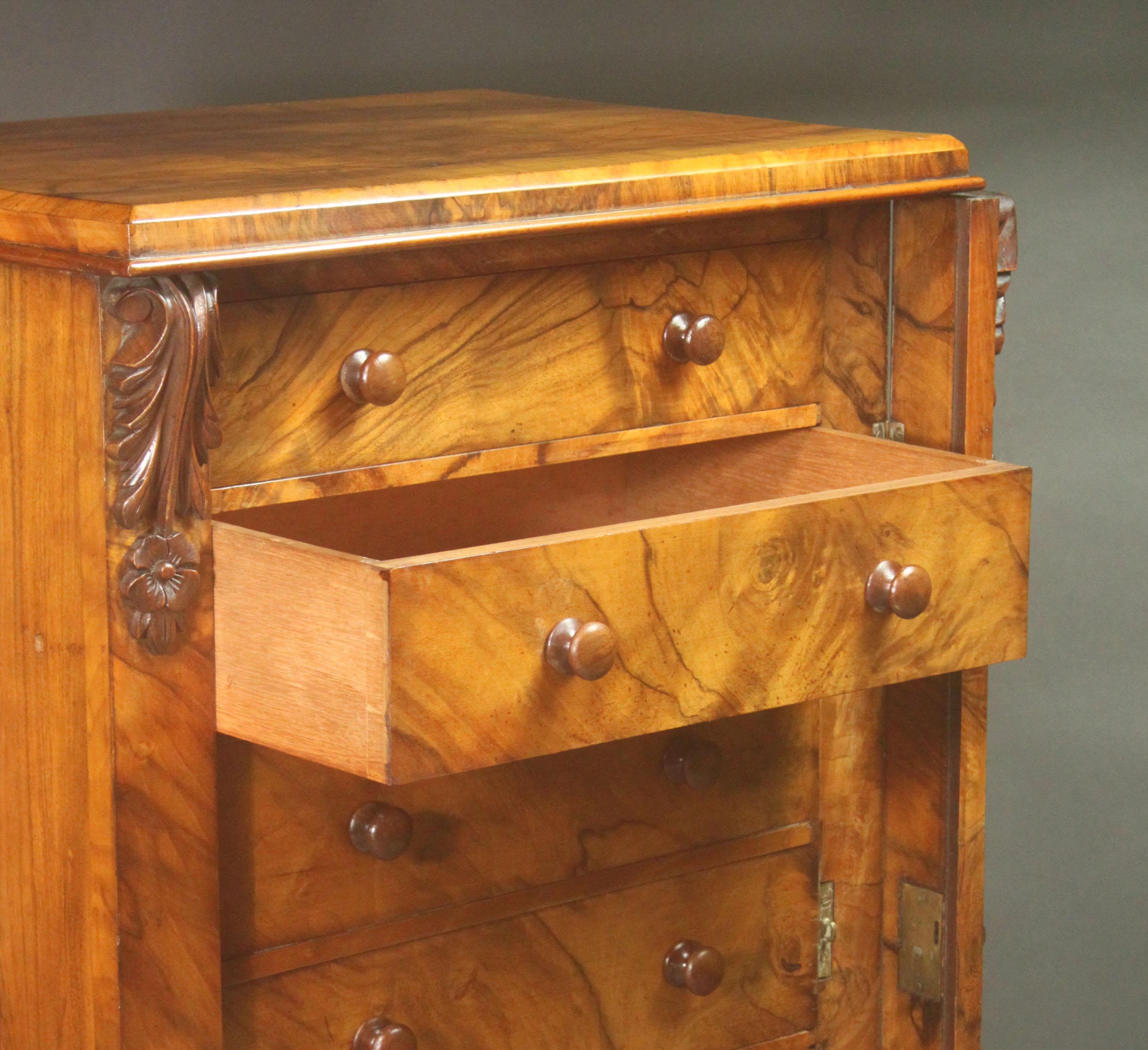 19th Century Antique Walnut Wellington Chest For Sale