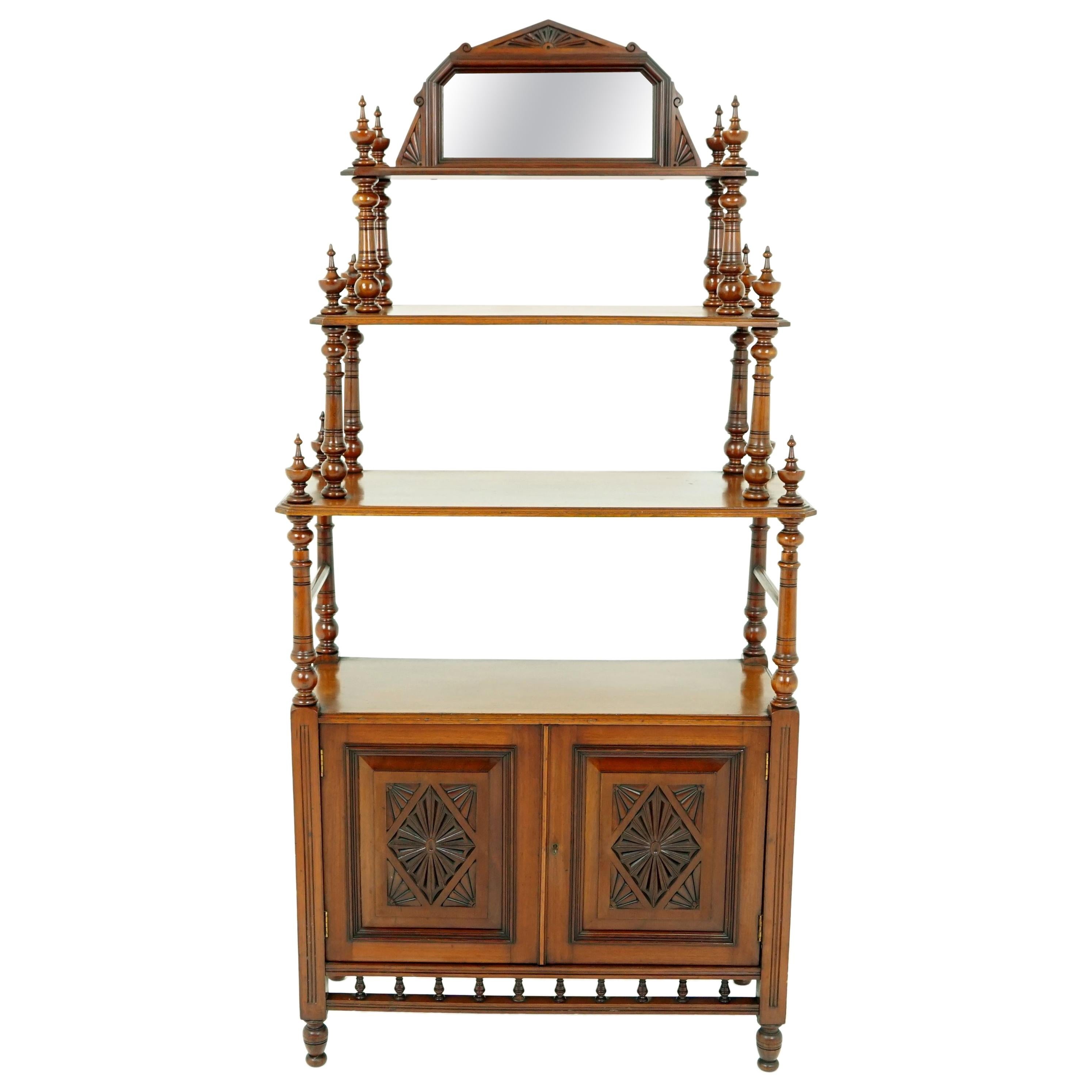 Antique Walnut Whatnot, Victorian 4-Tier Display Cabinet, Scotland, 1880