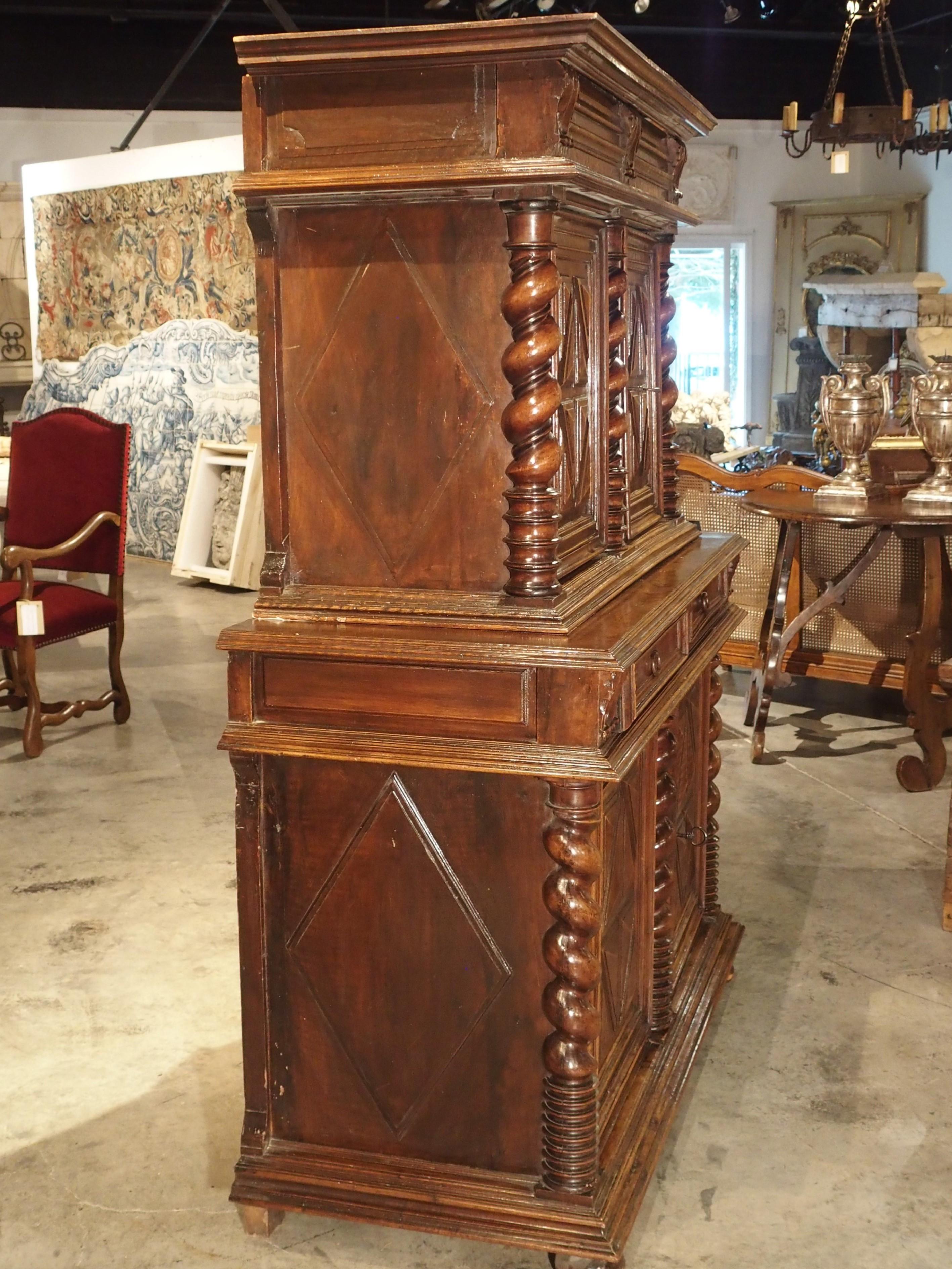 Antique Walnut Wood Buffet Deux Corps from Southwestern France, circa 1690 8