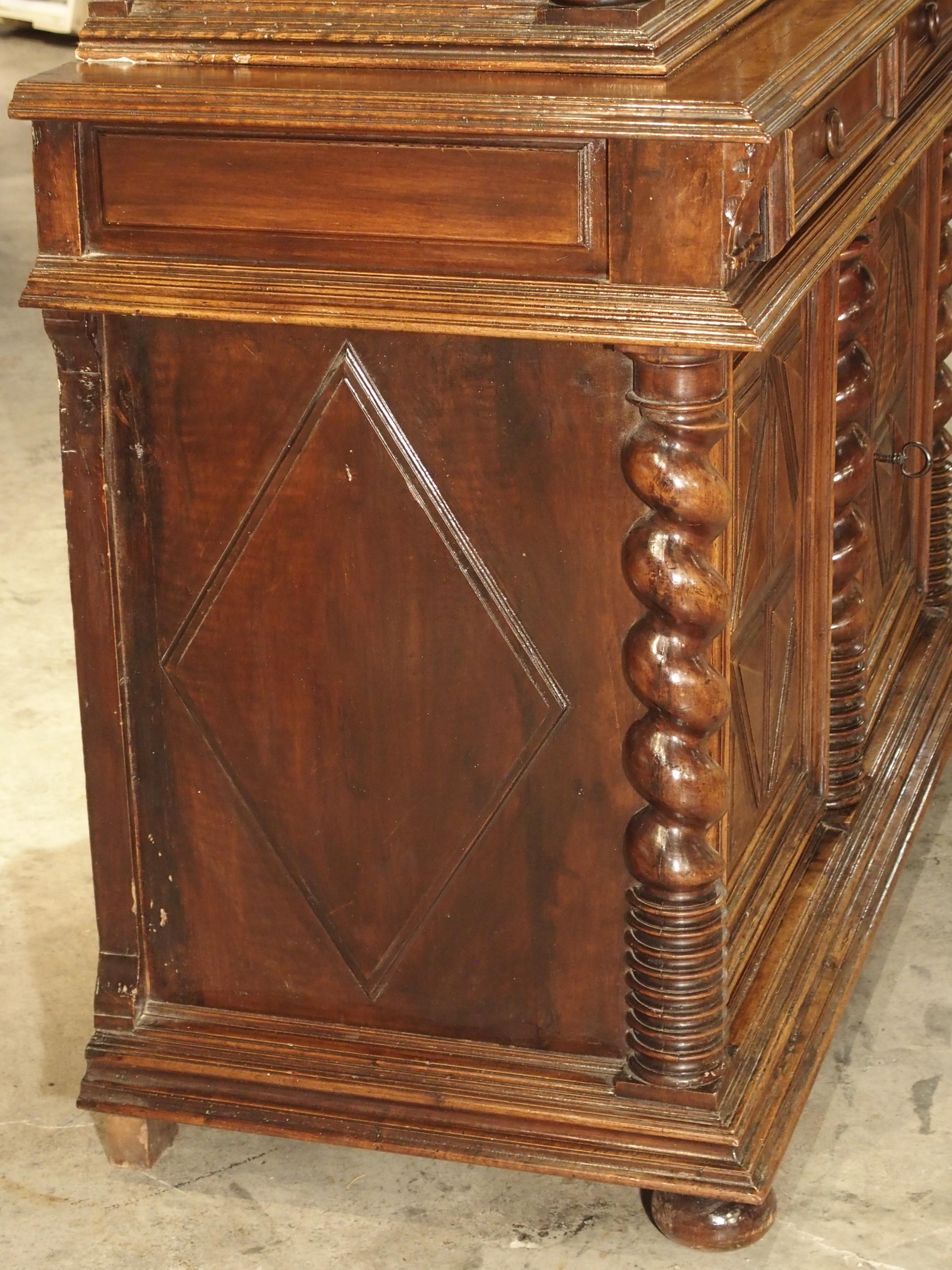 Antique Walnut Wood Buffet Deux Corps from Southwestern France, circa 1690 9