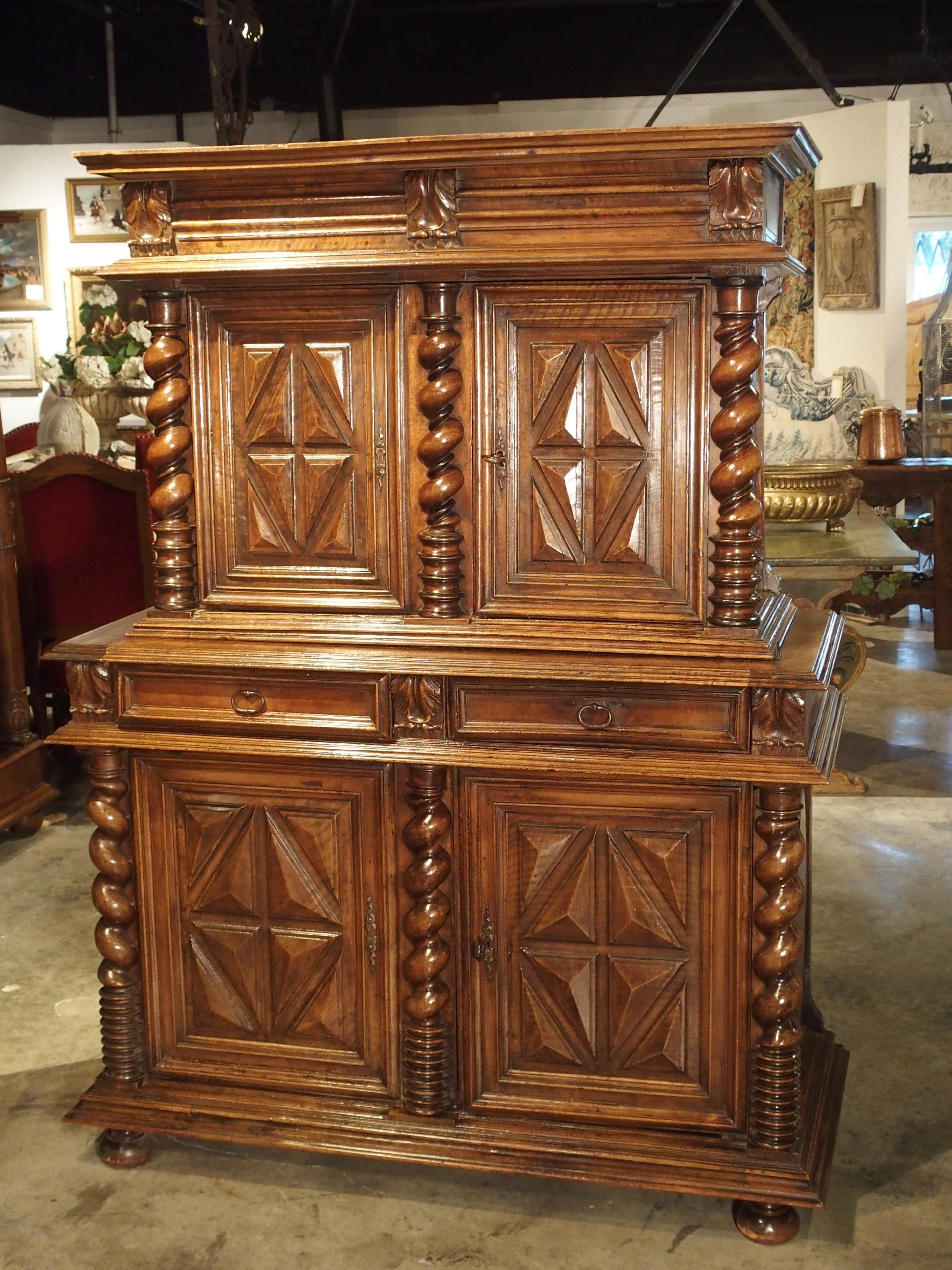 Antique Walnut Wood Buffet Deux Corps from Southwestern France, circa 1690 10