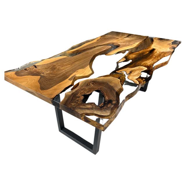 Epoxy Inlay Table Geometric River Live Edge Dining Table with Diamond Epoxy Inlay ...