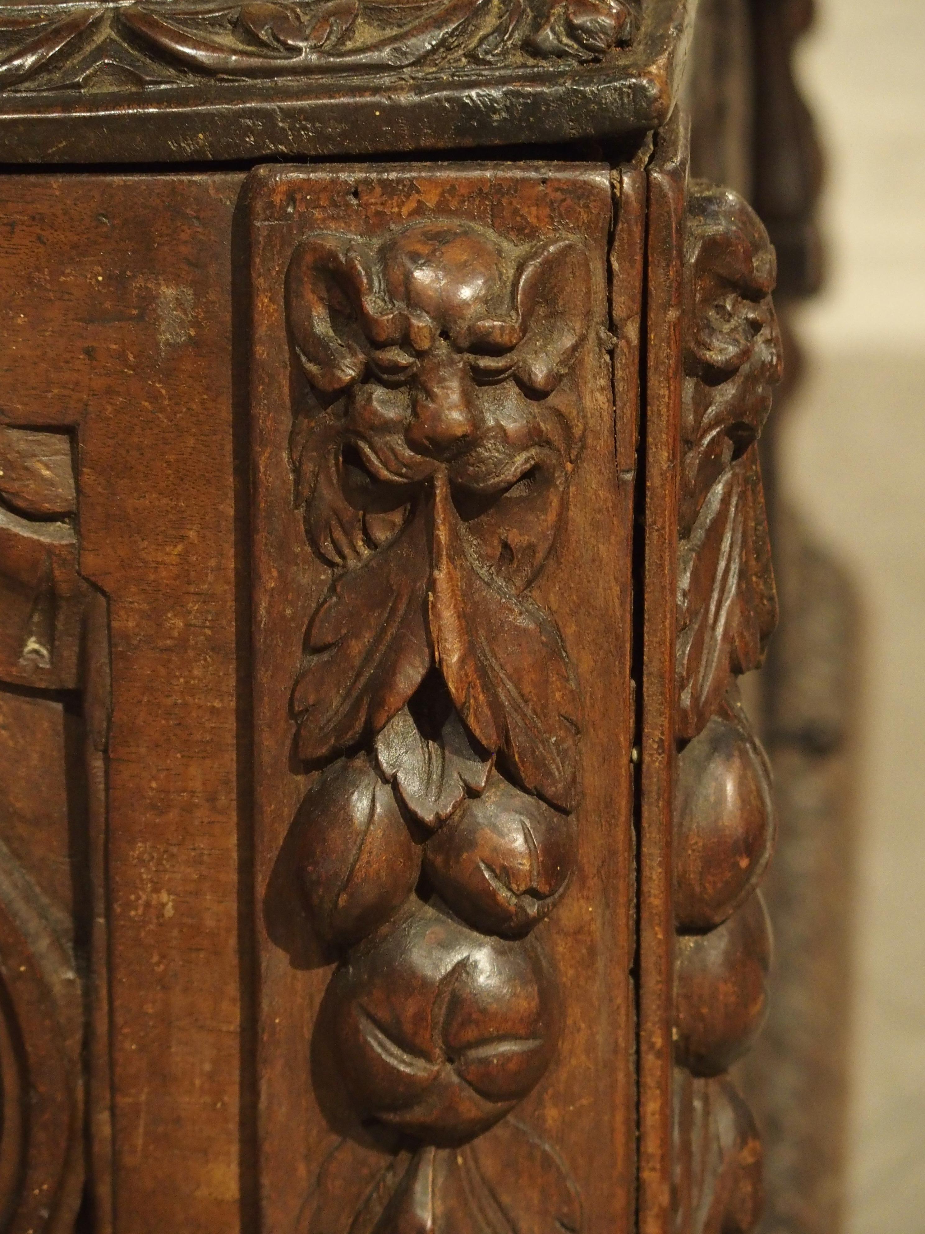 Antique Walnut Wood Renaissance Style Armorial Trunk from Spain 9