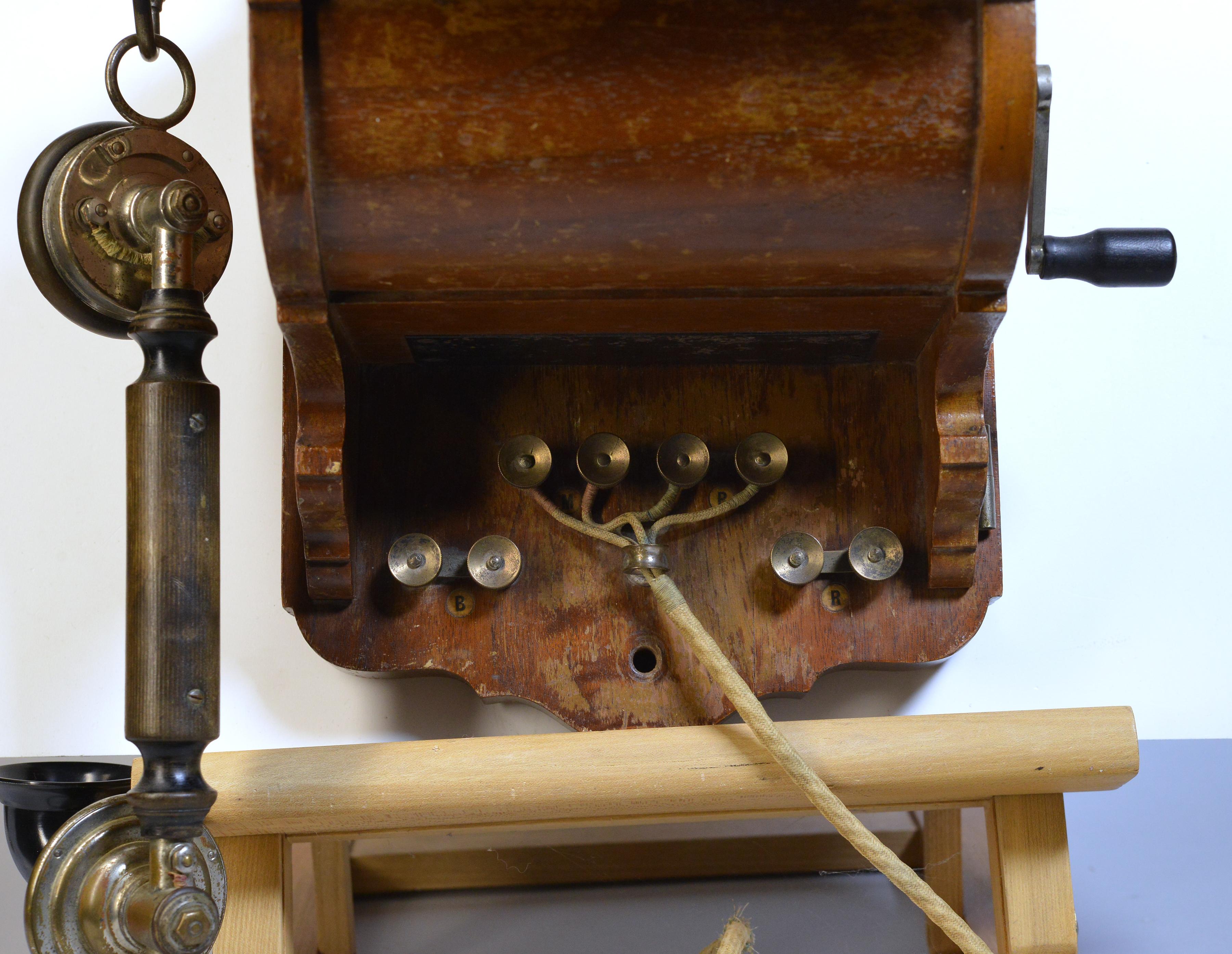 Brass Antique Walnut Wood Wall telephone L.M.Ericsson AB130 Crank Magneto  For Sale