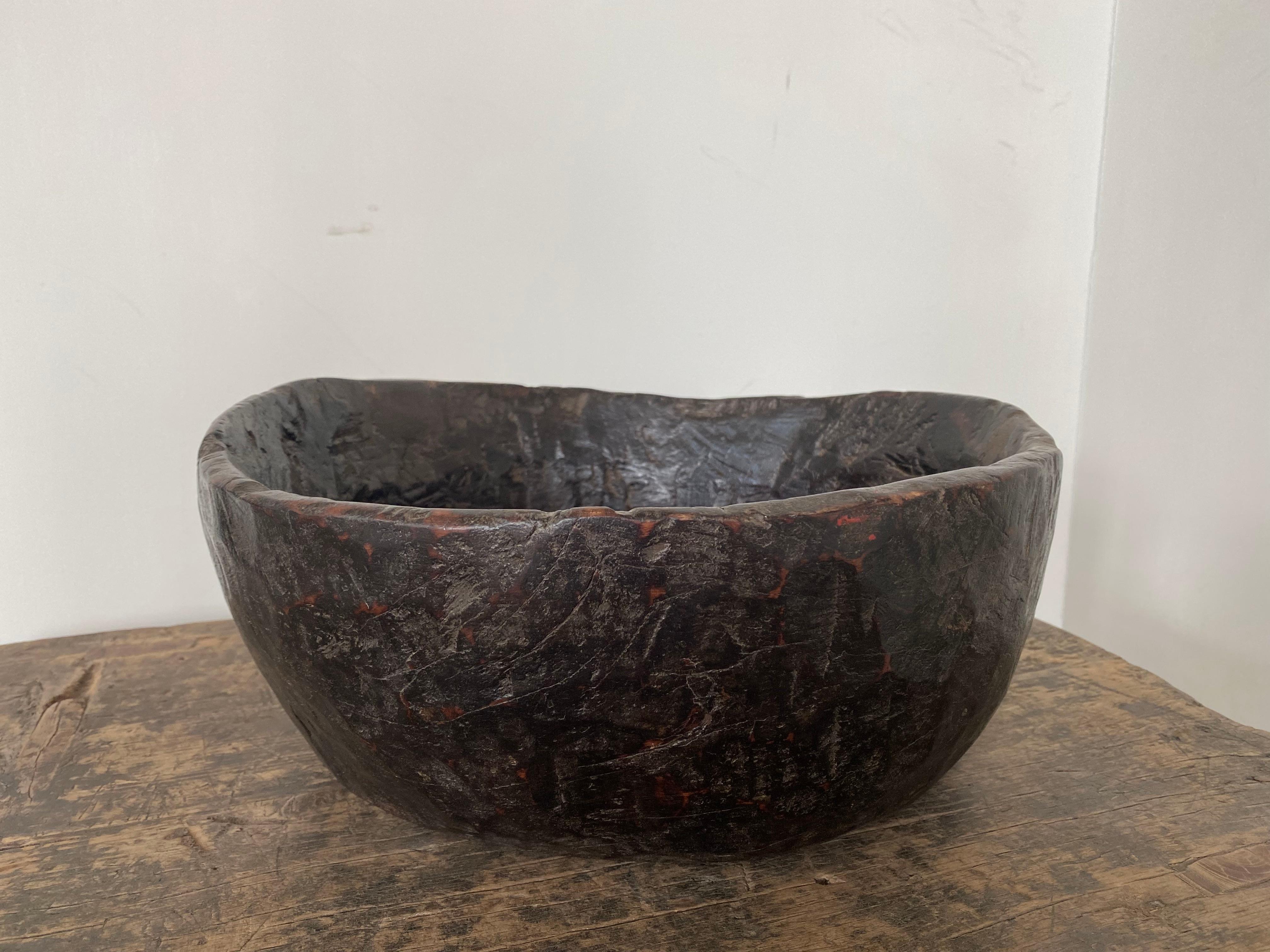 French Antique Walnut Wooden Bowl For Sale