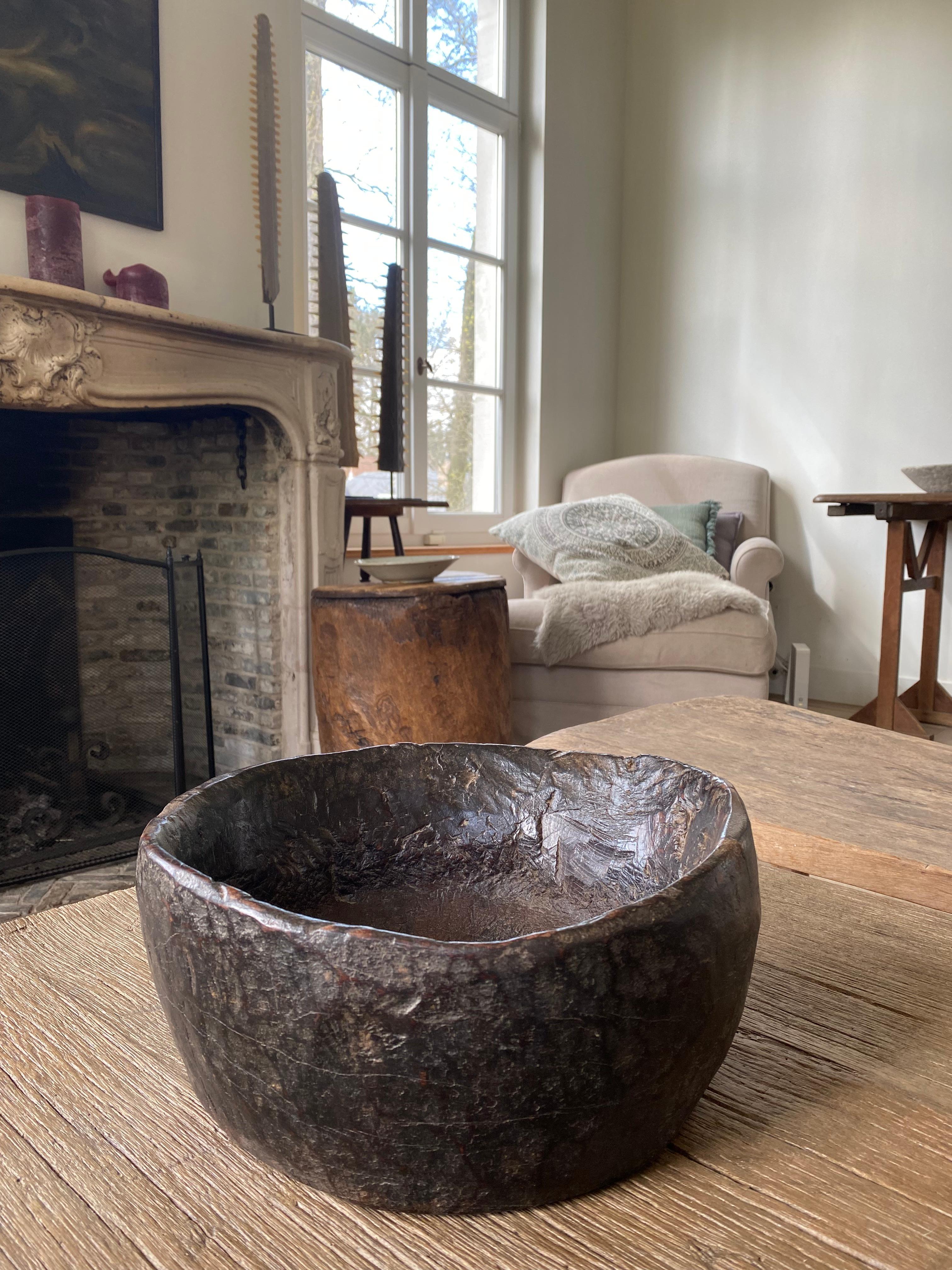 Ebonized Antique Walnut Wooden Bowl For Sale