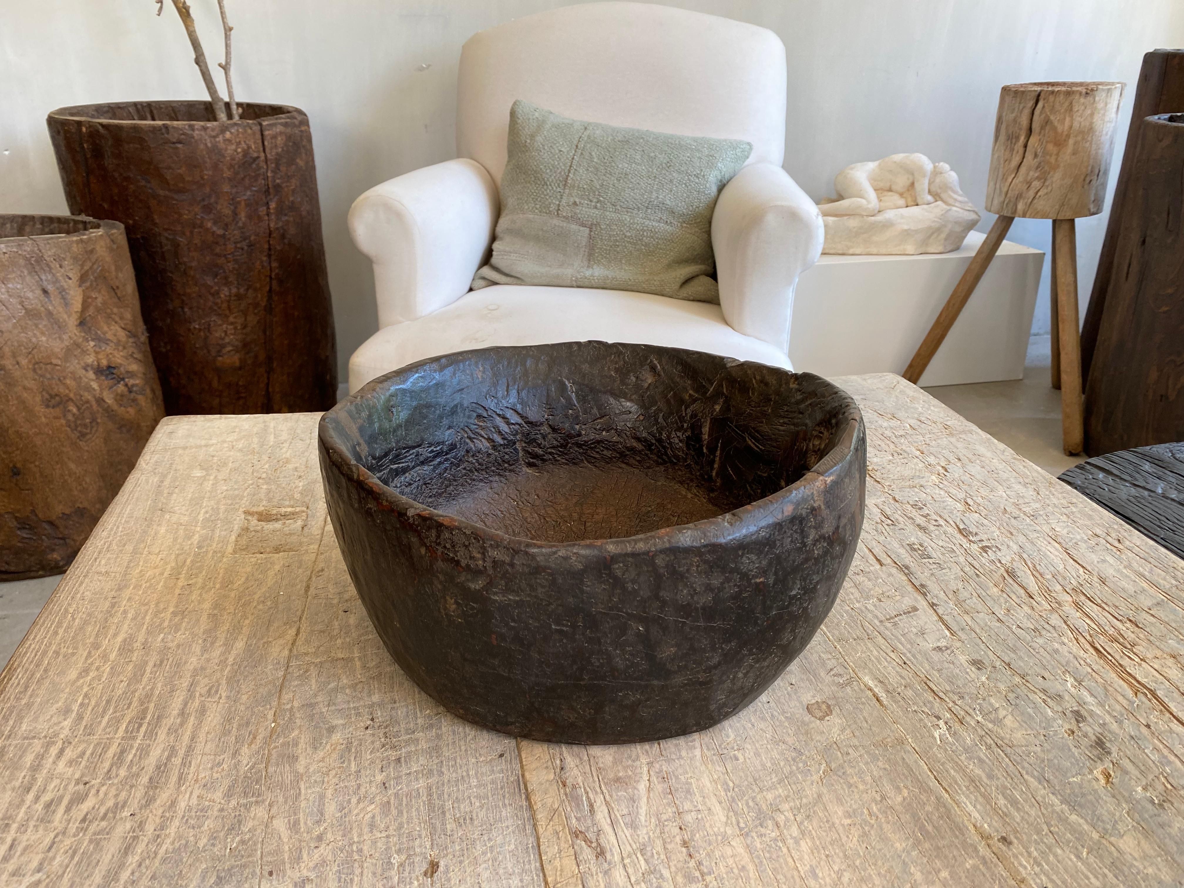 Early 20th Century Antique Walnut Wooden Bowl For Sale