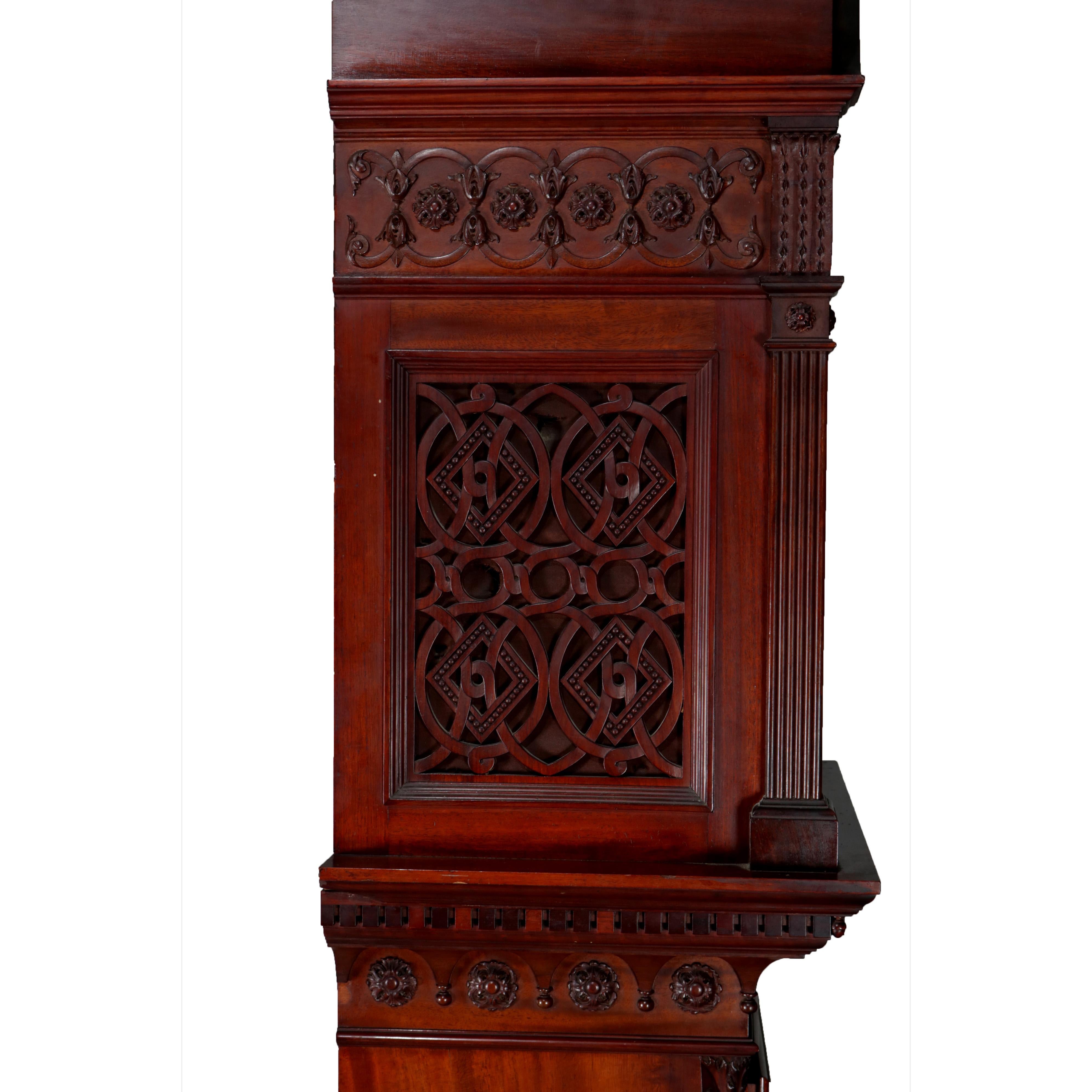 Antique Walter Durfee Signed Carved Mahogany Bombe 8-Chime Tall Case Clock 1