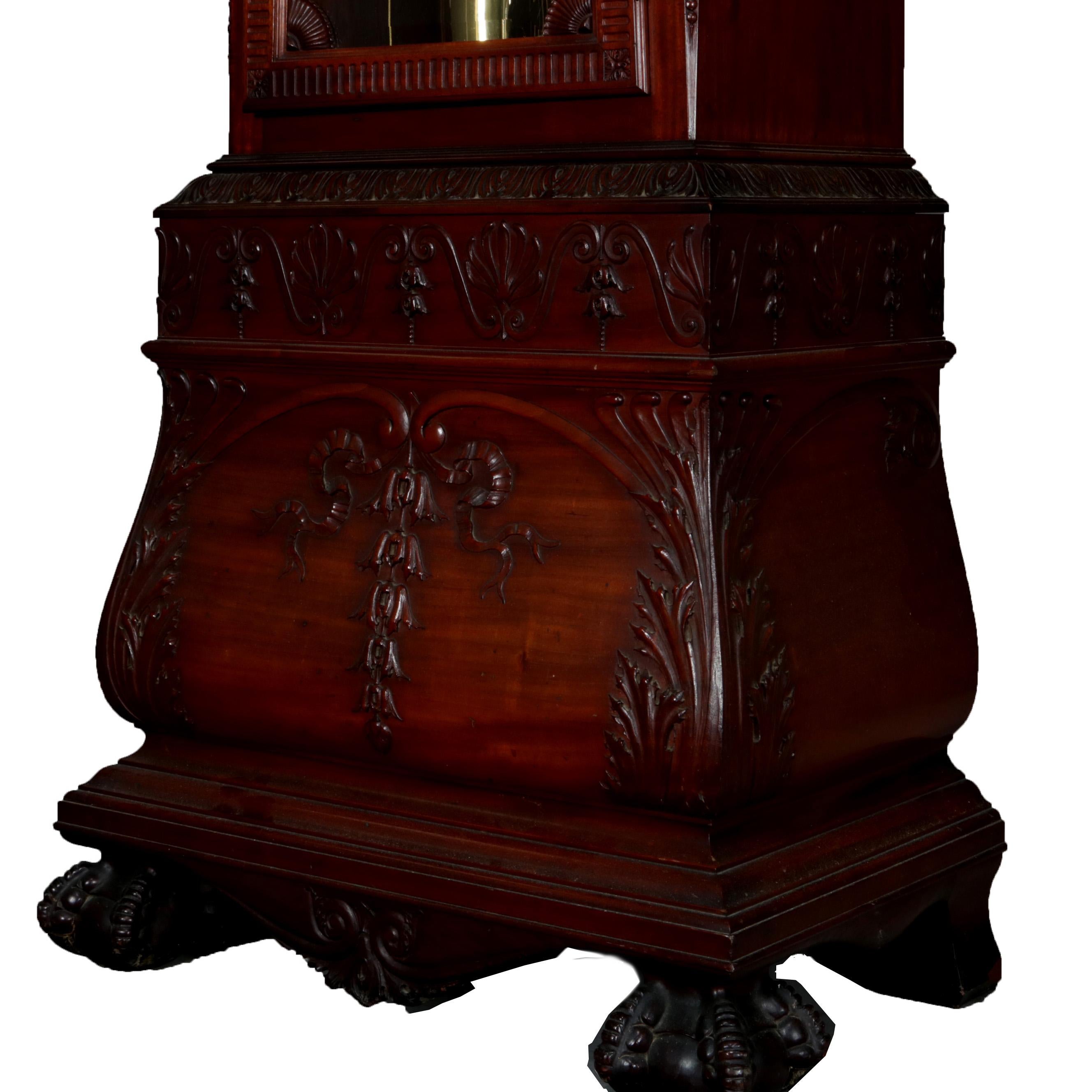 Antique Walter Durfee Signed Carved Mahogany Bombe 8-Chime Tall Case Clock 6