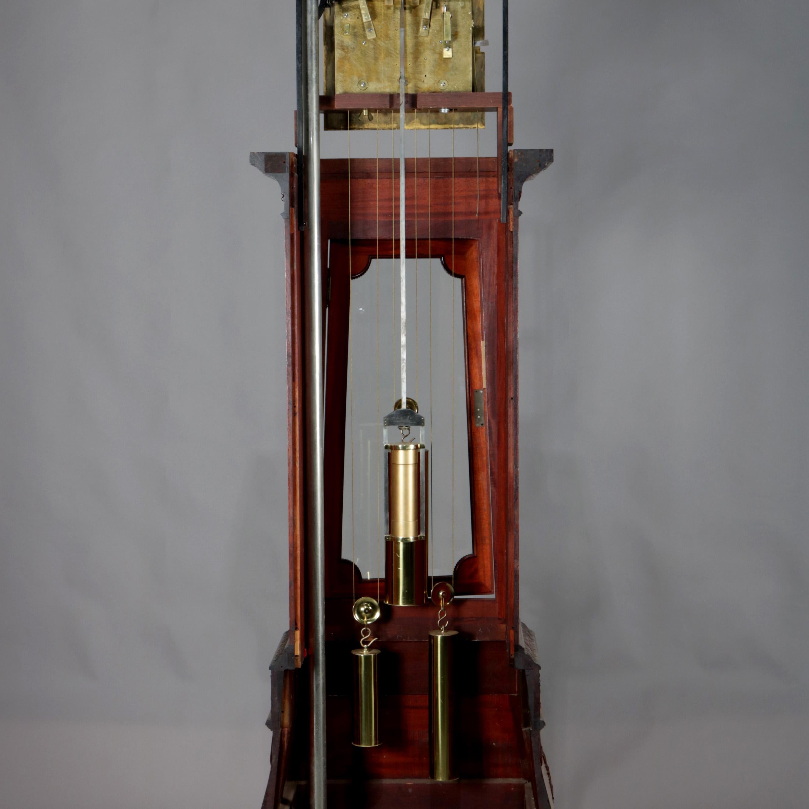 Antique Walter Durfee Signed Carved Mahogany Bombe 8-Chime Tall Case Clock In Good Condition In Big Flats, NY