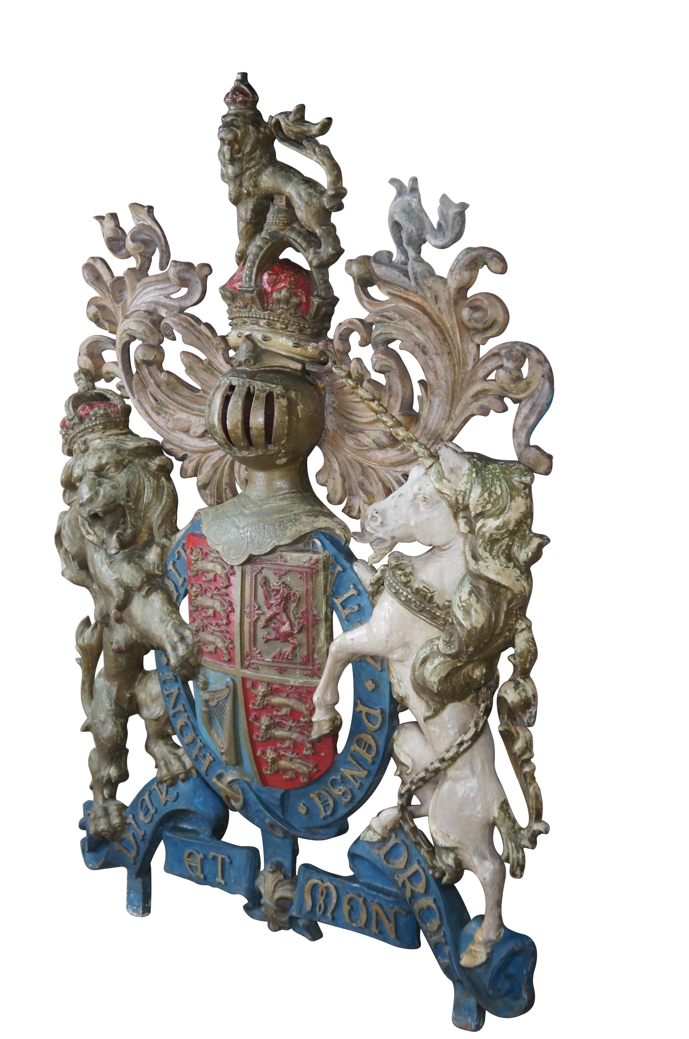 Very heavy and large Mid 19th Century English Cast Iron Royal Coat of Arms Shield or Crest.  Made from solid Cast Iron from the Walter MacFarlane & Co, Saracen Foundry Possil Park Glasgow.  This coat of arms was reclaimed from an English Great House