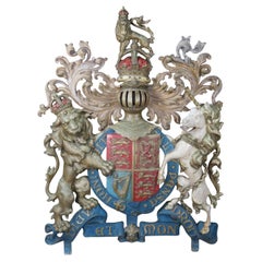Antique Walter MacFarlane & Co English Cast Iron Royal Coat Of Arms Shield 61"