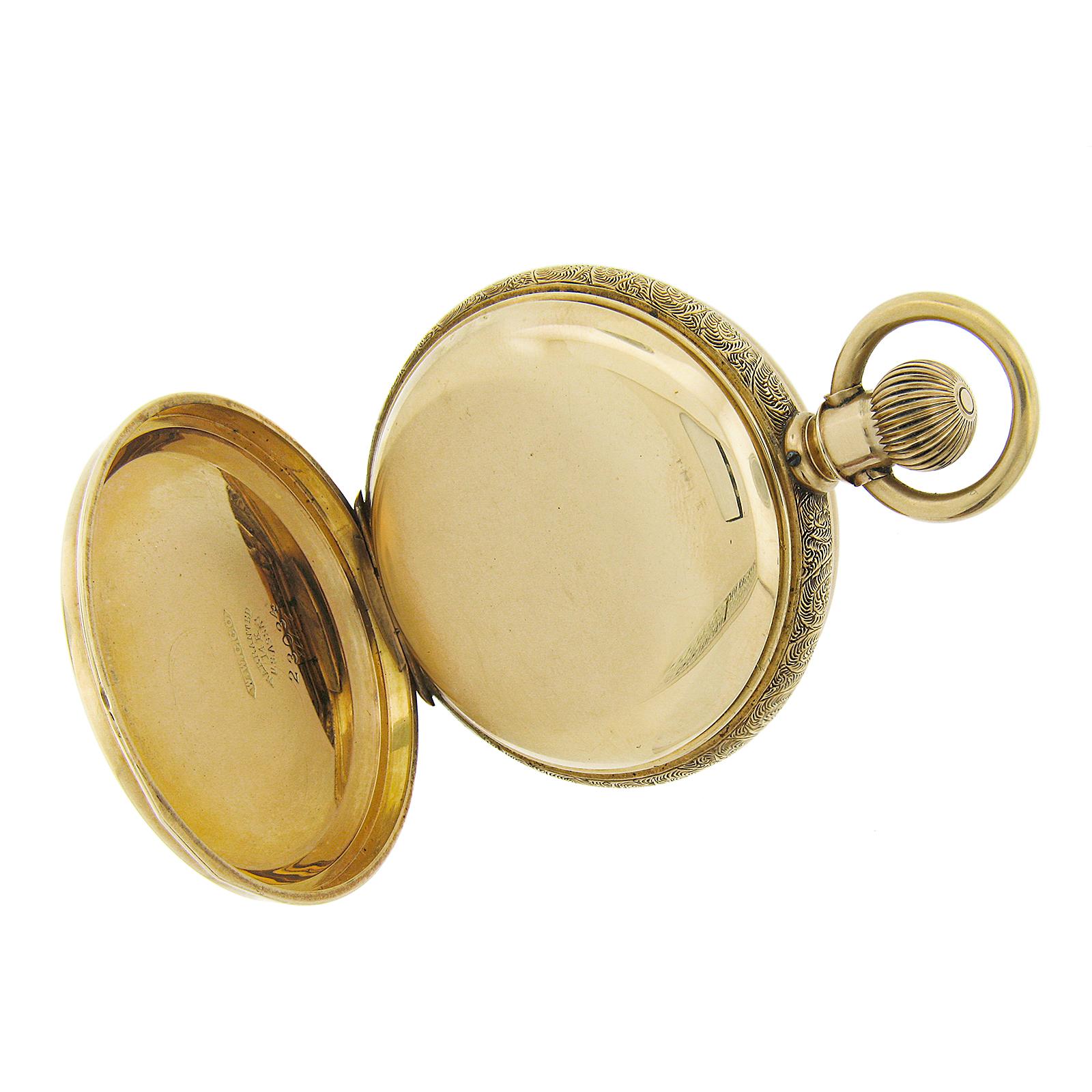 Antico orologio da tasca Waltham 15j 6s Oro giallo 14k Diamante Mezzaluna Hunter In condizioni buone in vendita a Montclair, NJ