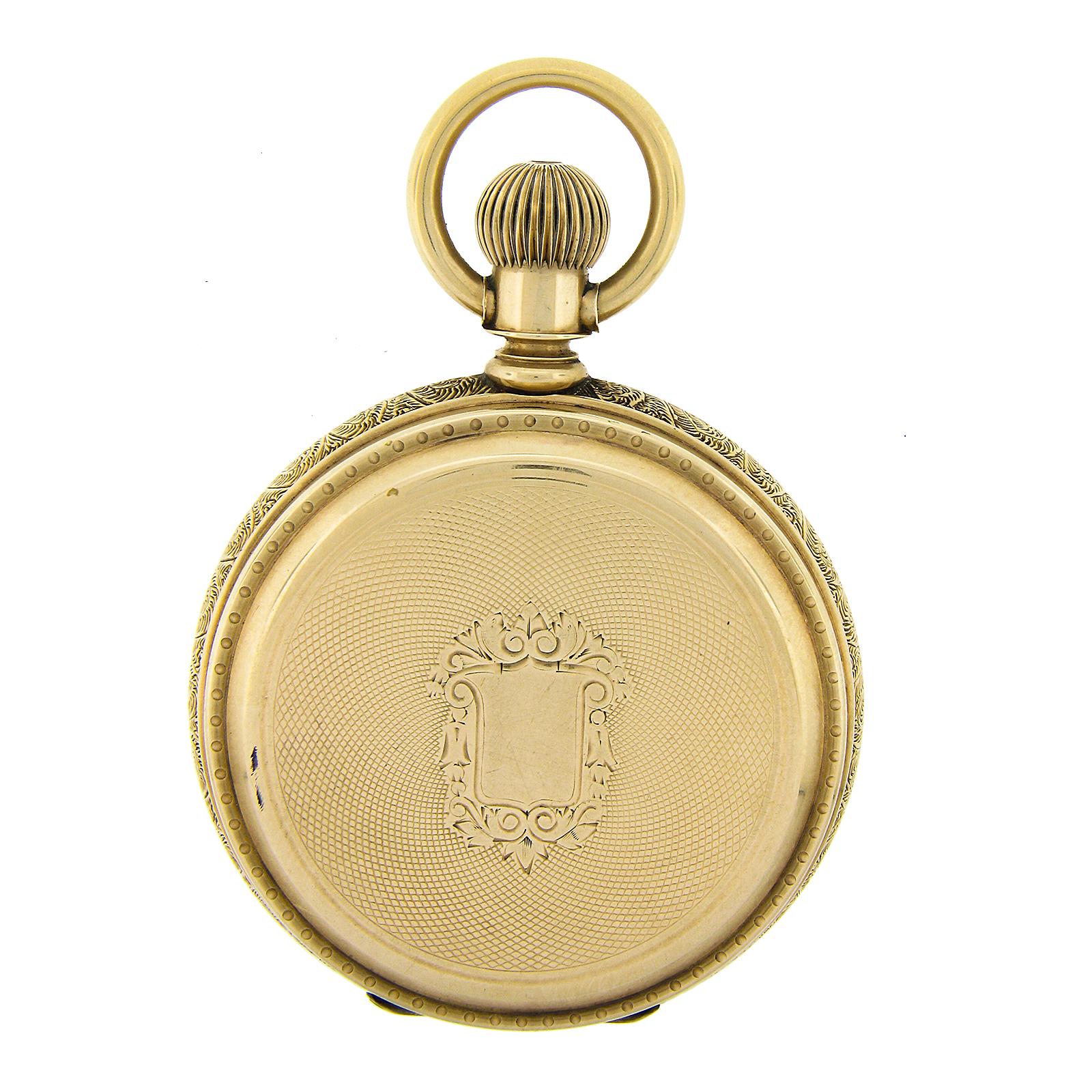 Antico orologio da tasca Waltham 15j 6s Oro giallo 14k Diamante Mezzaluna Hunter in vendita 1