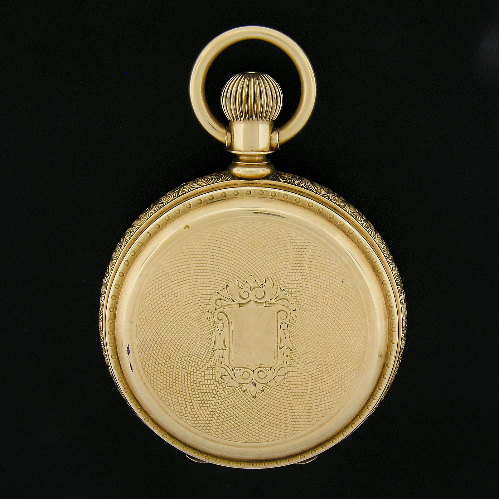 Antico orologio da tasca Waltham 15j 6s Oro giallo 14k Diamante Mezzaluna Hunter in vendita 3