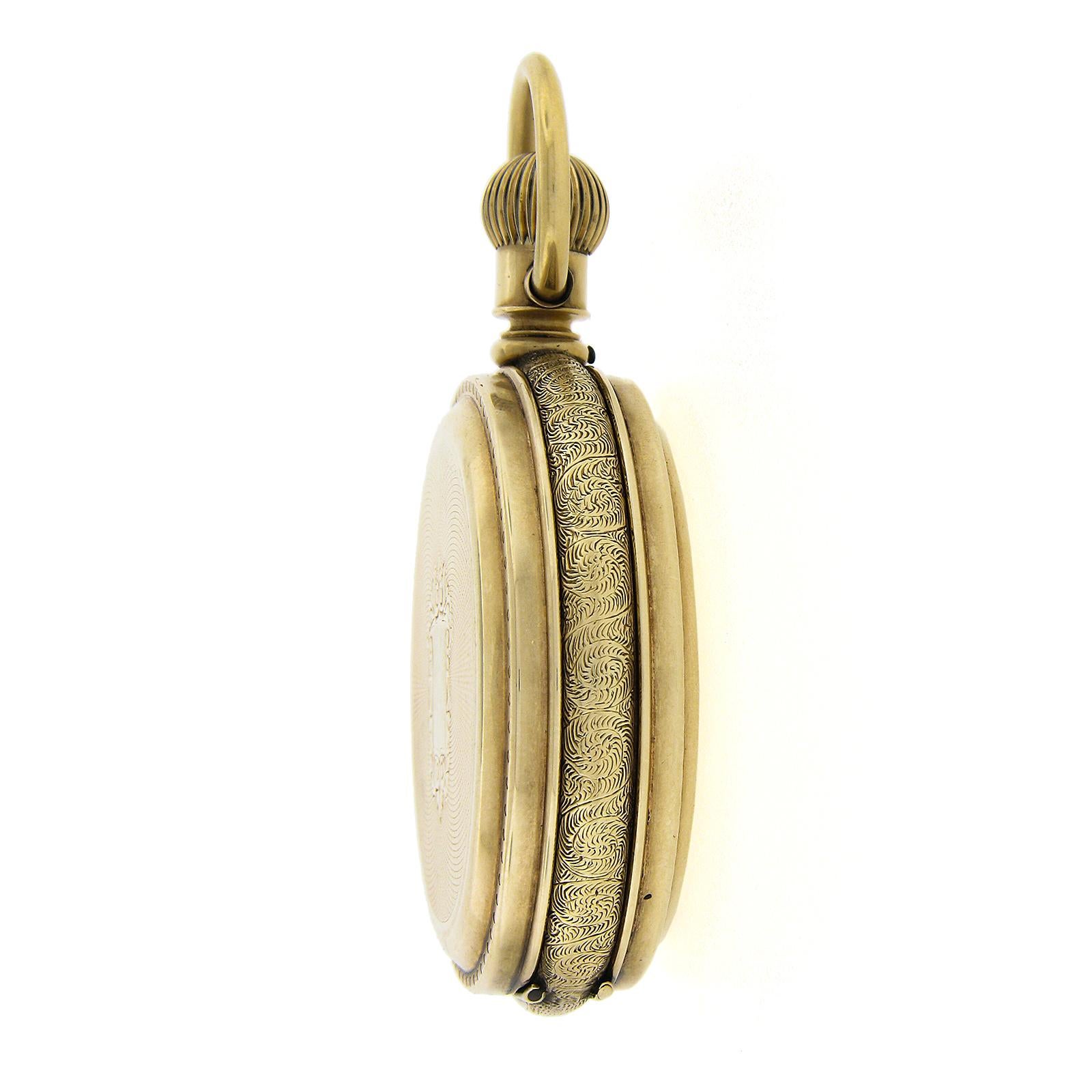 Antico orologio da tasca Waltham 15j 6s Oro giallo 14k Diamante Mezzaluna Hunter in vendita 4