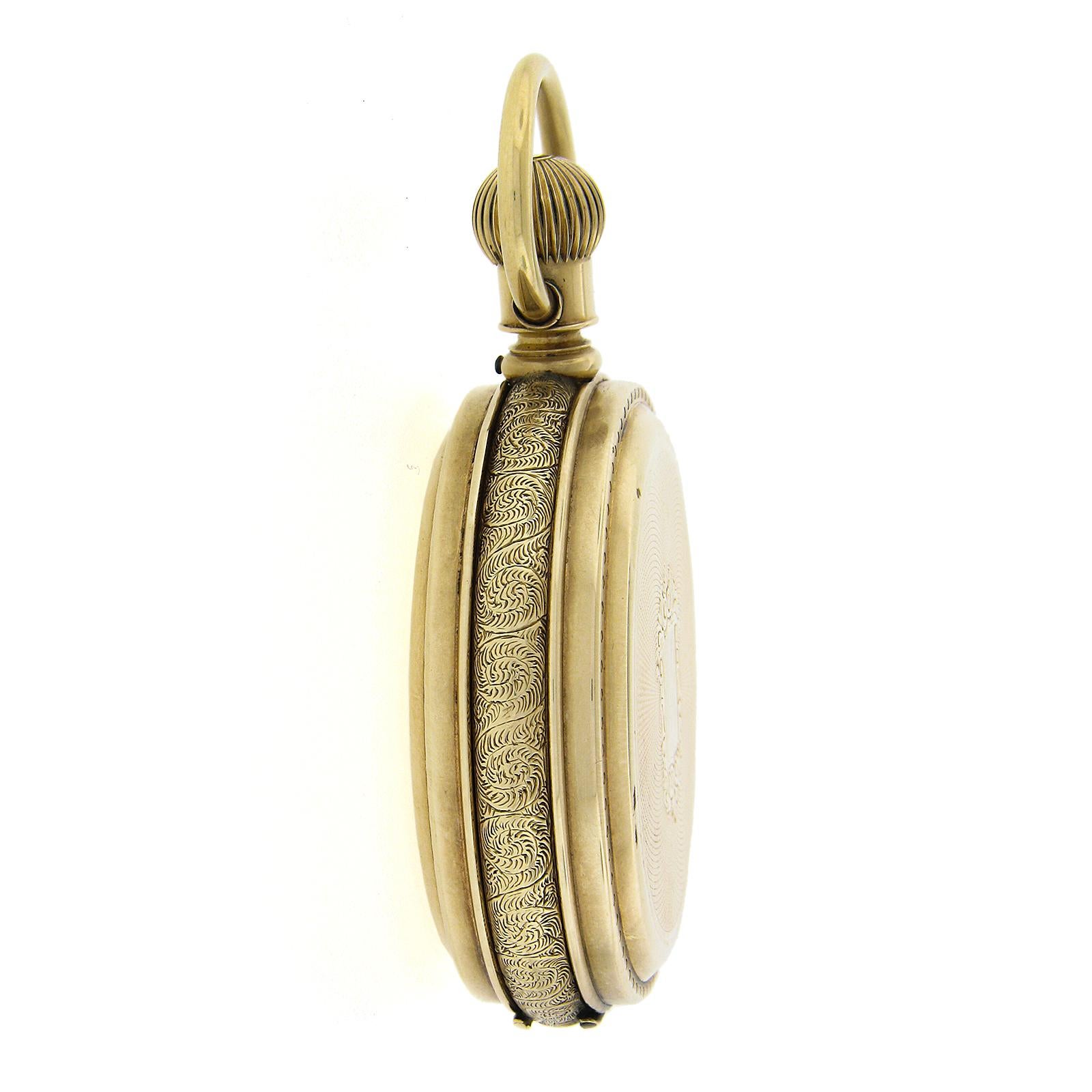 Antico orologio da tasca Waltham 15j 6s Oro giallo 14k Diamante Mezzaluna Hunter in vendita 5