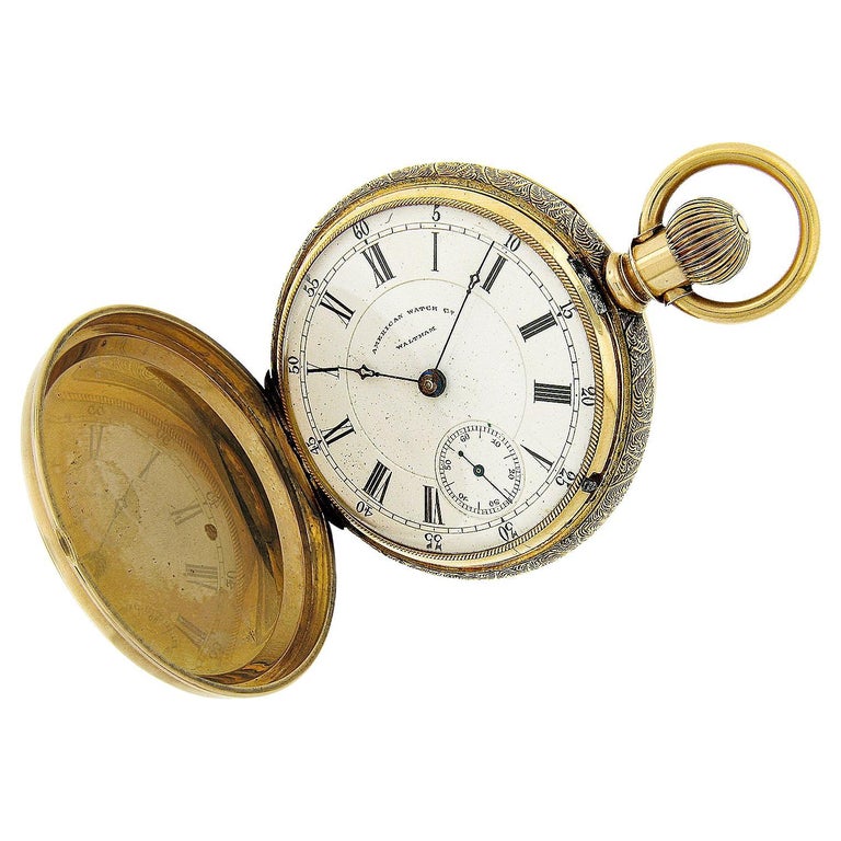 14K SOLID GOLD AMERICAN WALTHAM POCKET WATCH WITH CHAIN 15J US Tariff Included-waltham 14k Solid Gold Diamond Pocket  main image 4
