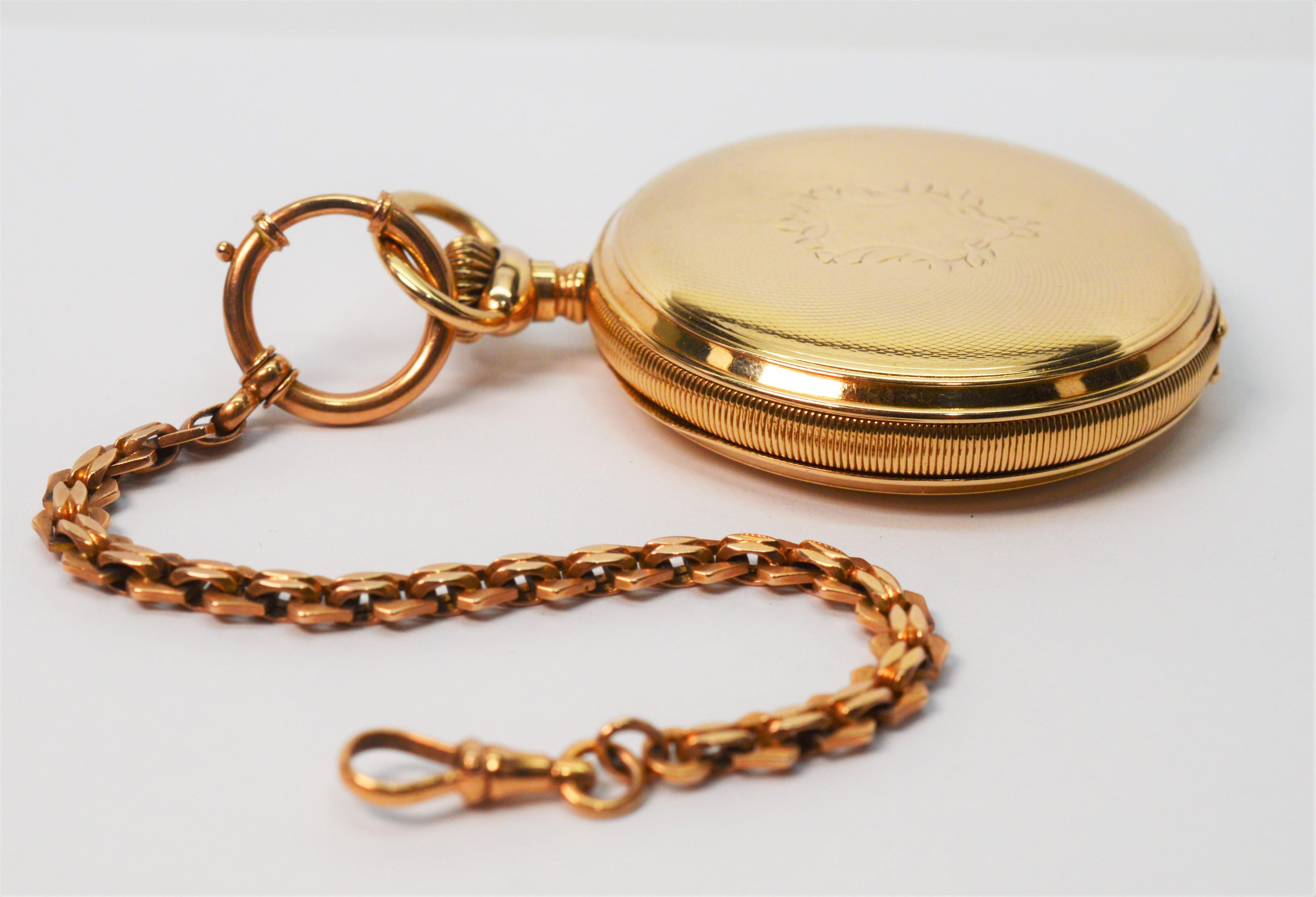 Antique Waltham American Watch Co. 14K Yellow Gold Pocket Watch with Gold Chain 9
