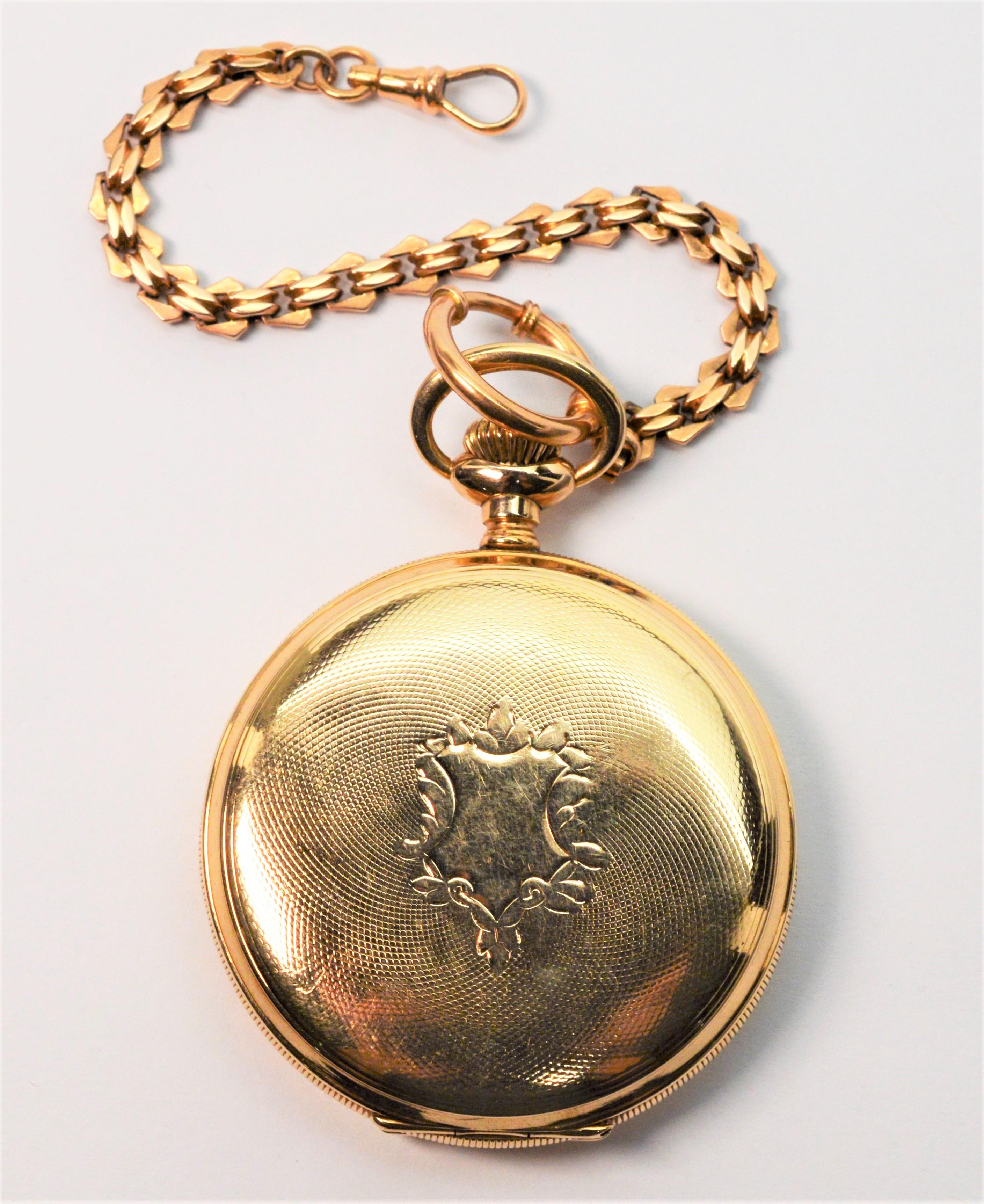 Women's or Men's Antique Waltham American Watch Co. 14K Yellow Gold Pocket Watch with Gold Chain