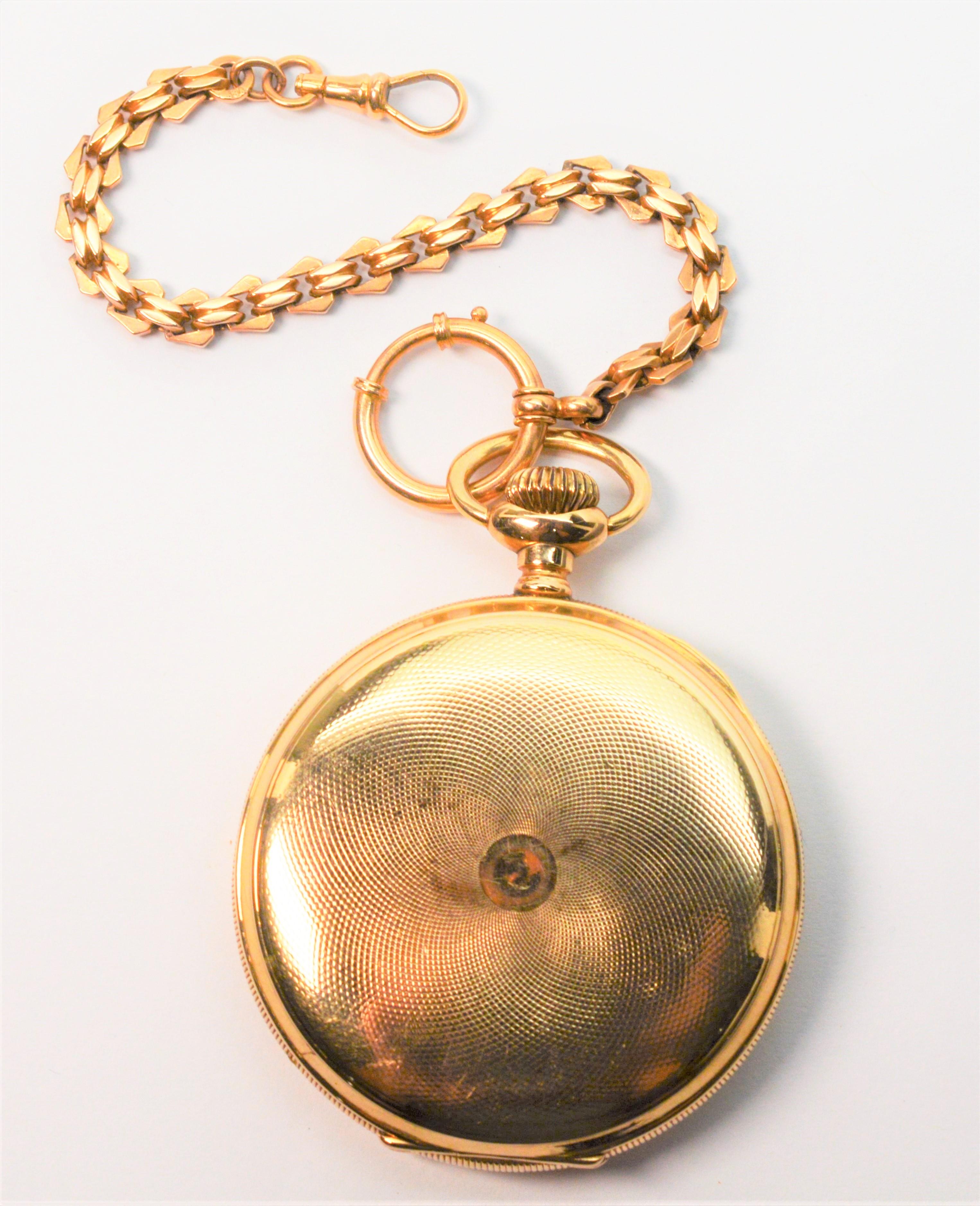 Antique Waltham American Watch Co. 14K Yellow Gold Pocket Watch with Gold Chain 1