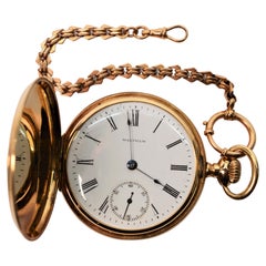 Antique Waltham American Watch Co. 14K Yellow Gold Pocket Watch with Gold Chain